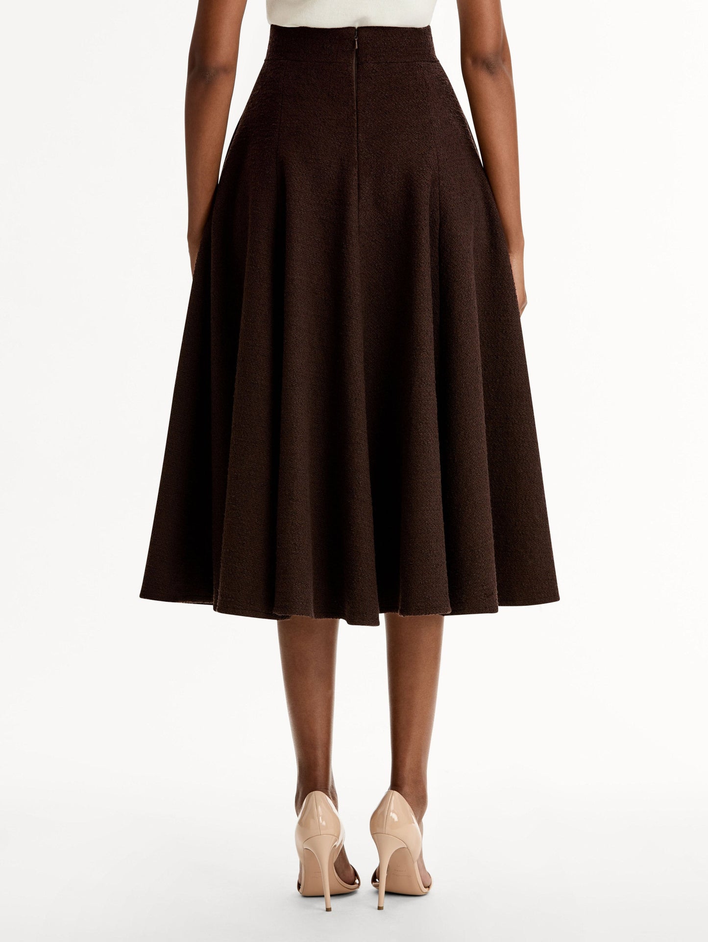 Wool Tweed Pleated Skirt Mahogany / Oscar de la Renta