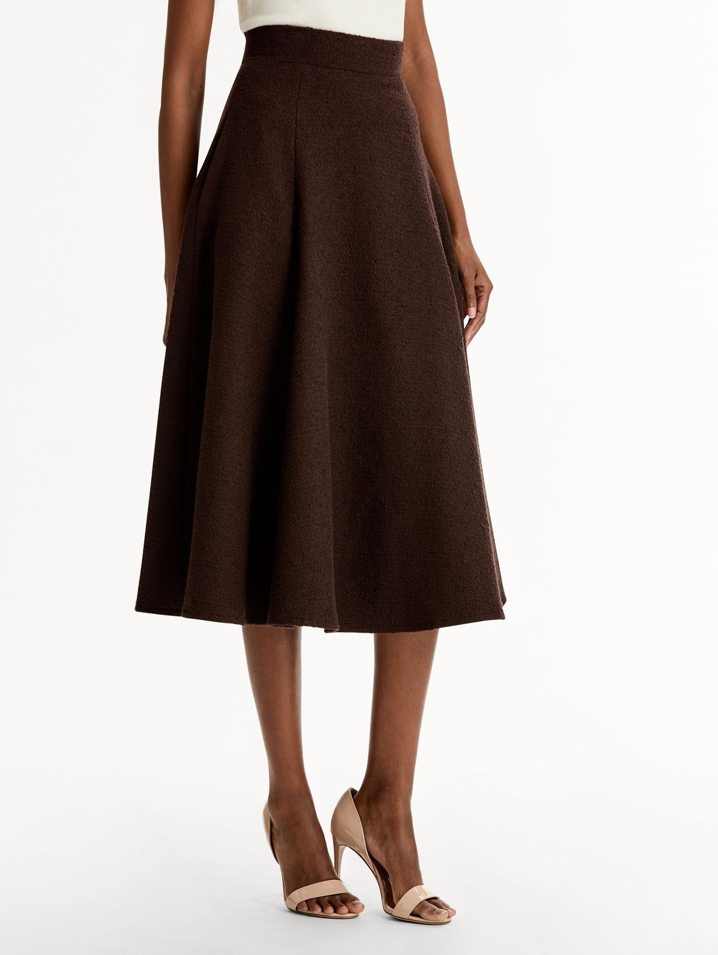 Wool Tweed Pleated Skirt Mahogany / Oscar de la Renta