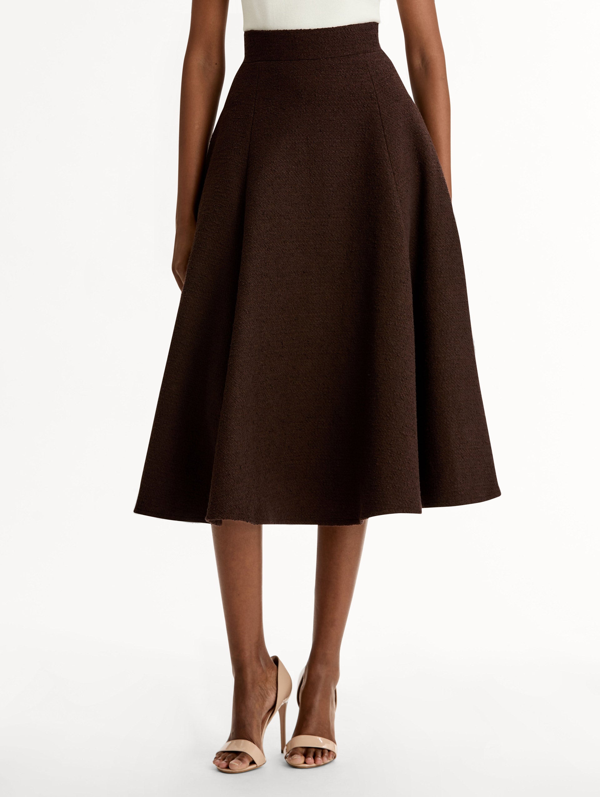 Wool Tweed Pleated Skirt Mahogany / Oscar de la Renta
