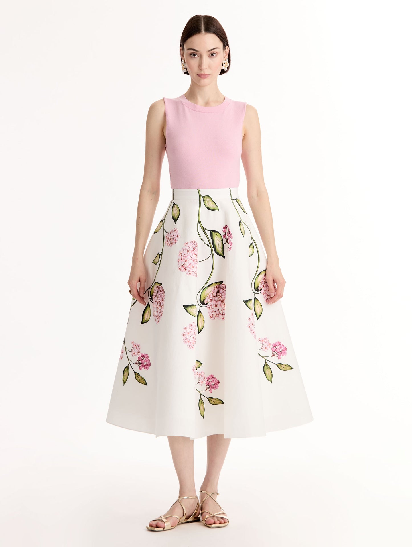 Porcelain Flower Cotton Poplin Skirt Pink/white / Oscar de la Renta