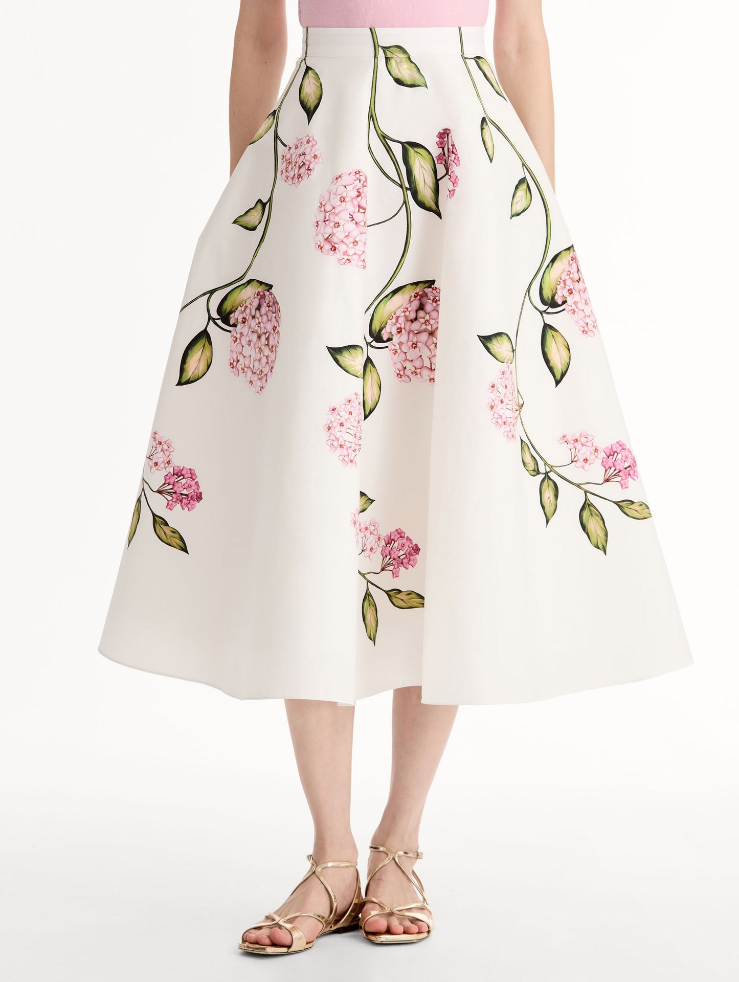 Porcelain Flower Cotton Poplin Skirt Pink/white / Oscar de la Renta