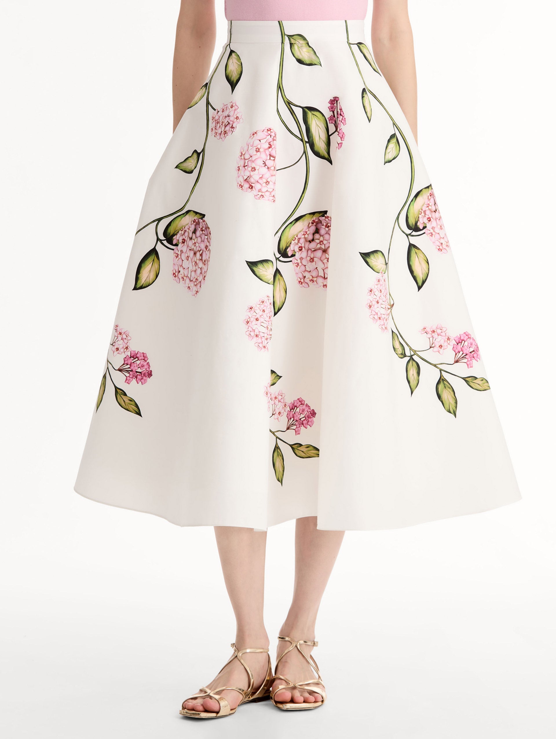 Porcelain Flower Cotton Poplin Skirt Pink/white / Oscar de la Renta