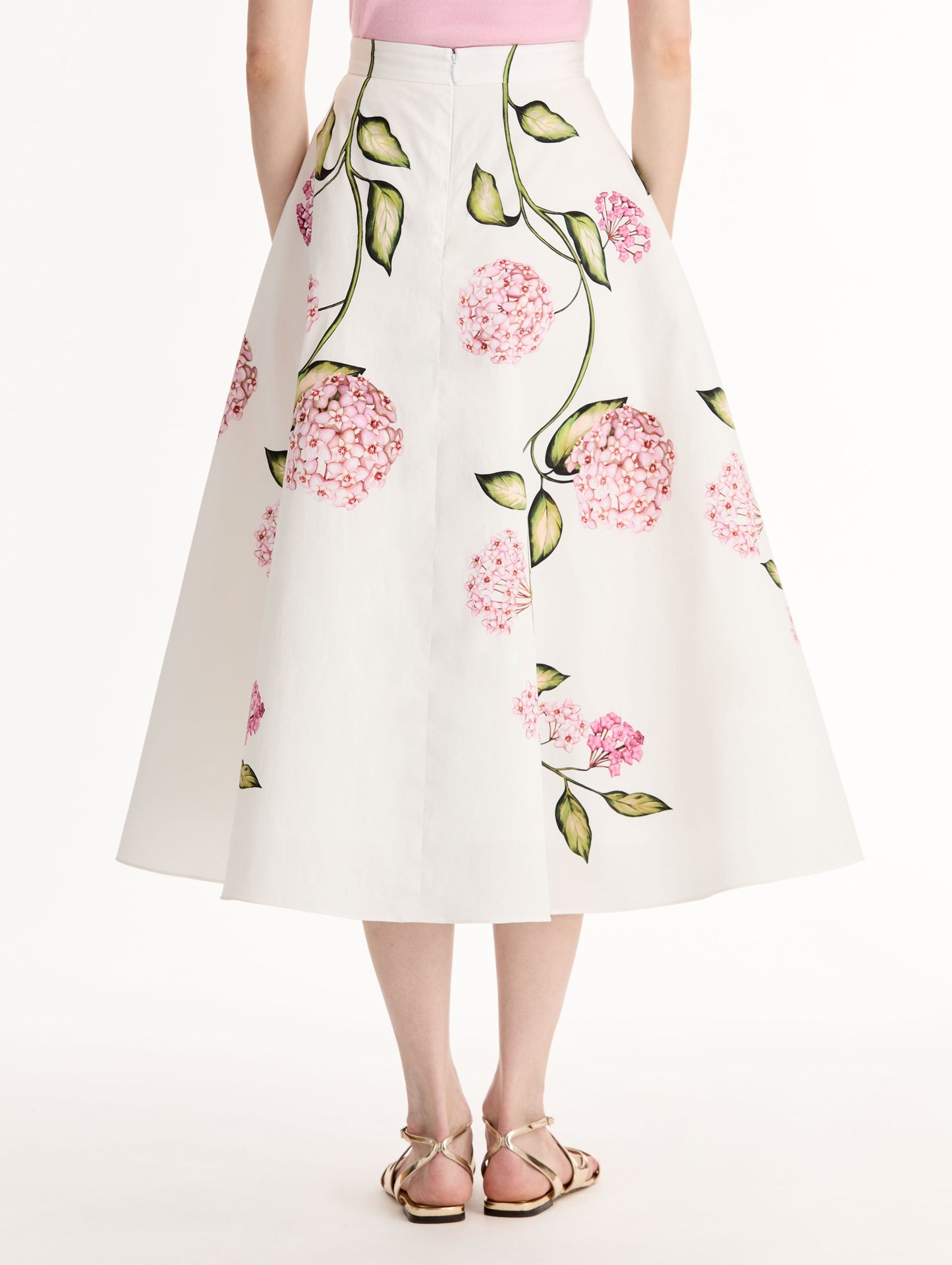 Porcelain Flower Cotton Poplin Skirt Pink/white / Oscar de la Renta