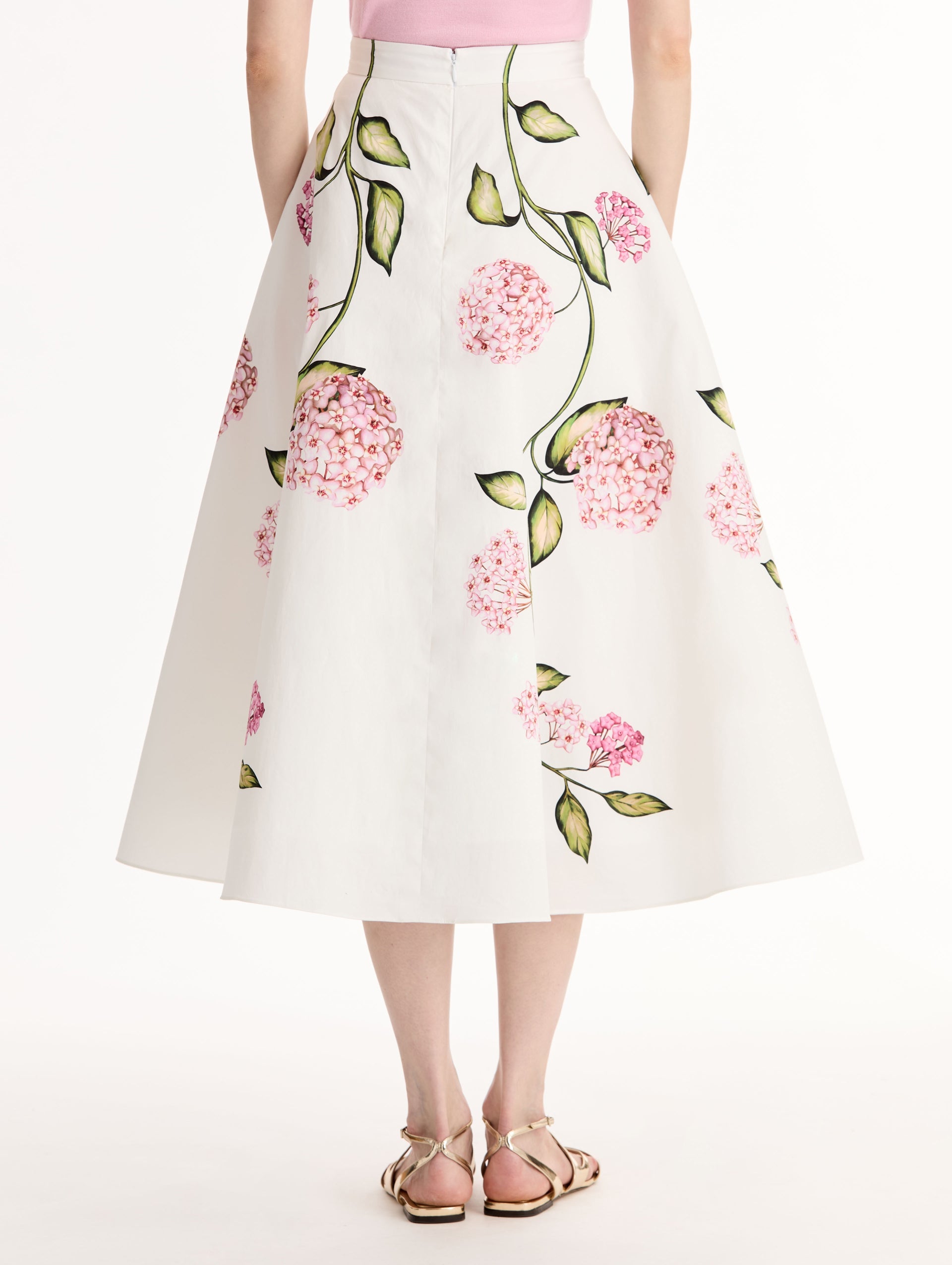 Porcelain Flower Cotton Poplin Skirt Pink/white / Oscar de la Renta