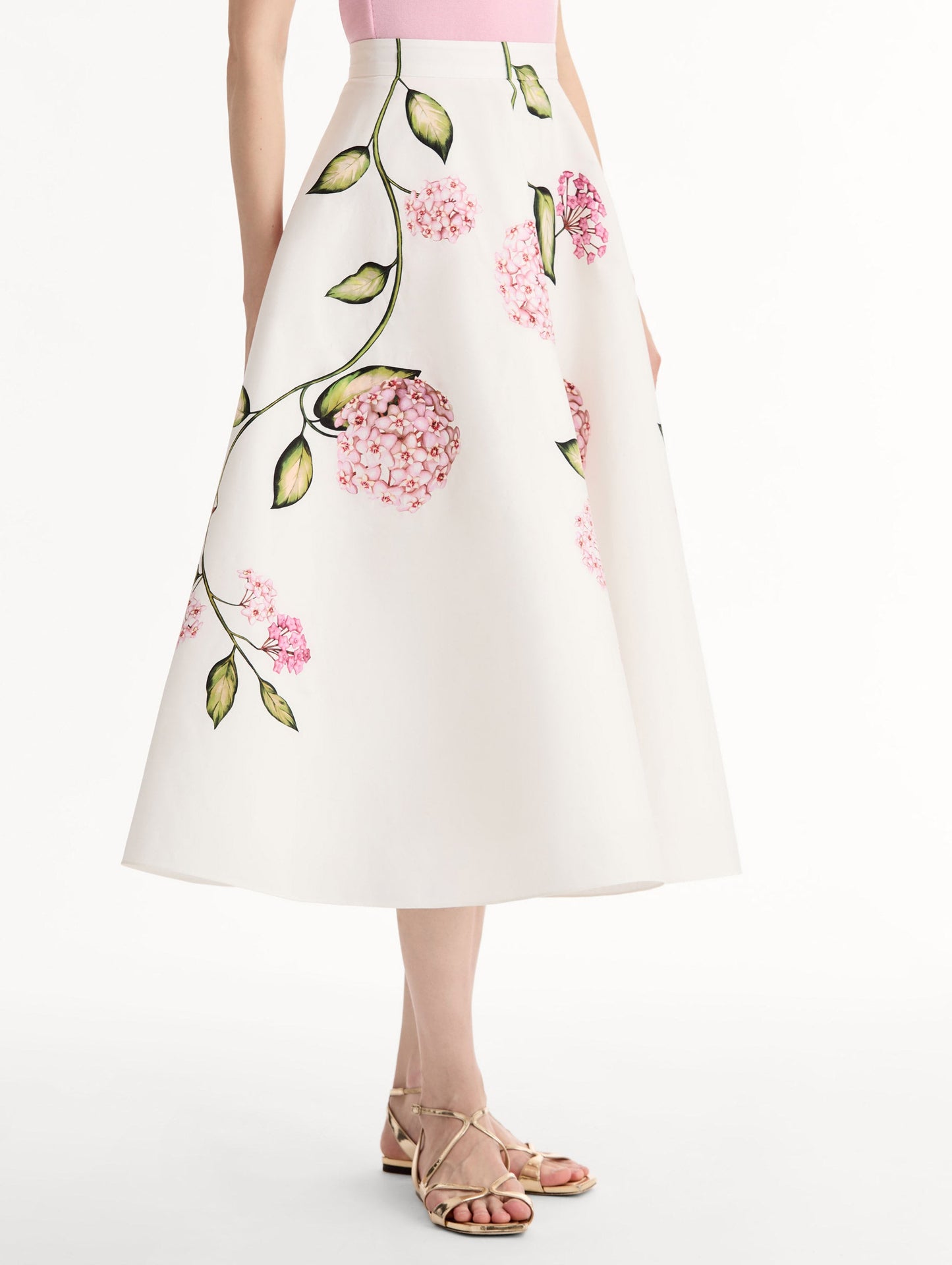 Porcelain Flower Cotton Poplin Skirt Pink/white / Oscar de la Renta