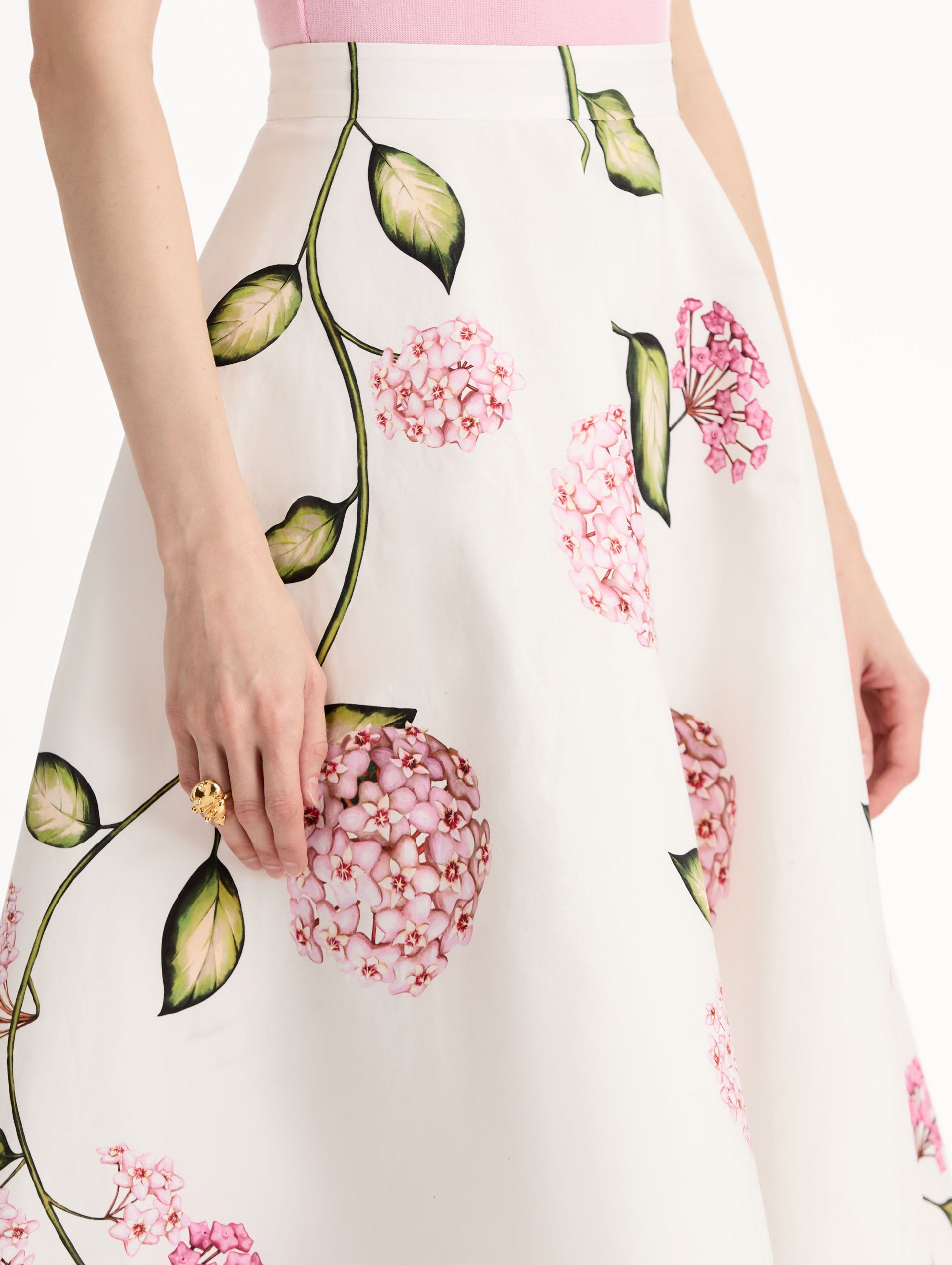Porcelain Flower Cotton Poplin Skirt Pink/white / Oscar de la Renta
