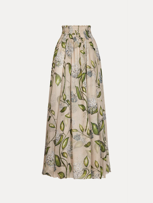 Porcelain Flower Chiffon Maxi Skirt Denim/oatmeal / Oscar de la Renta