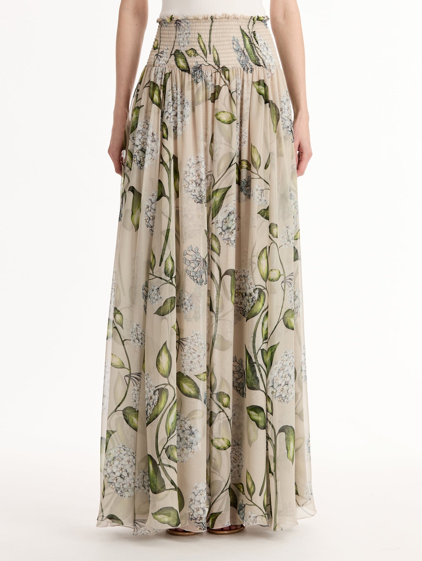 Porcelain Flower Chiffon Maxi Skirt Denim/oatmeal / Oscar de la Renta