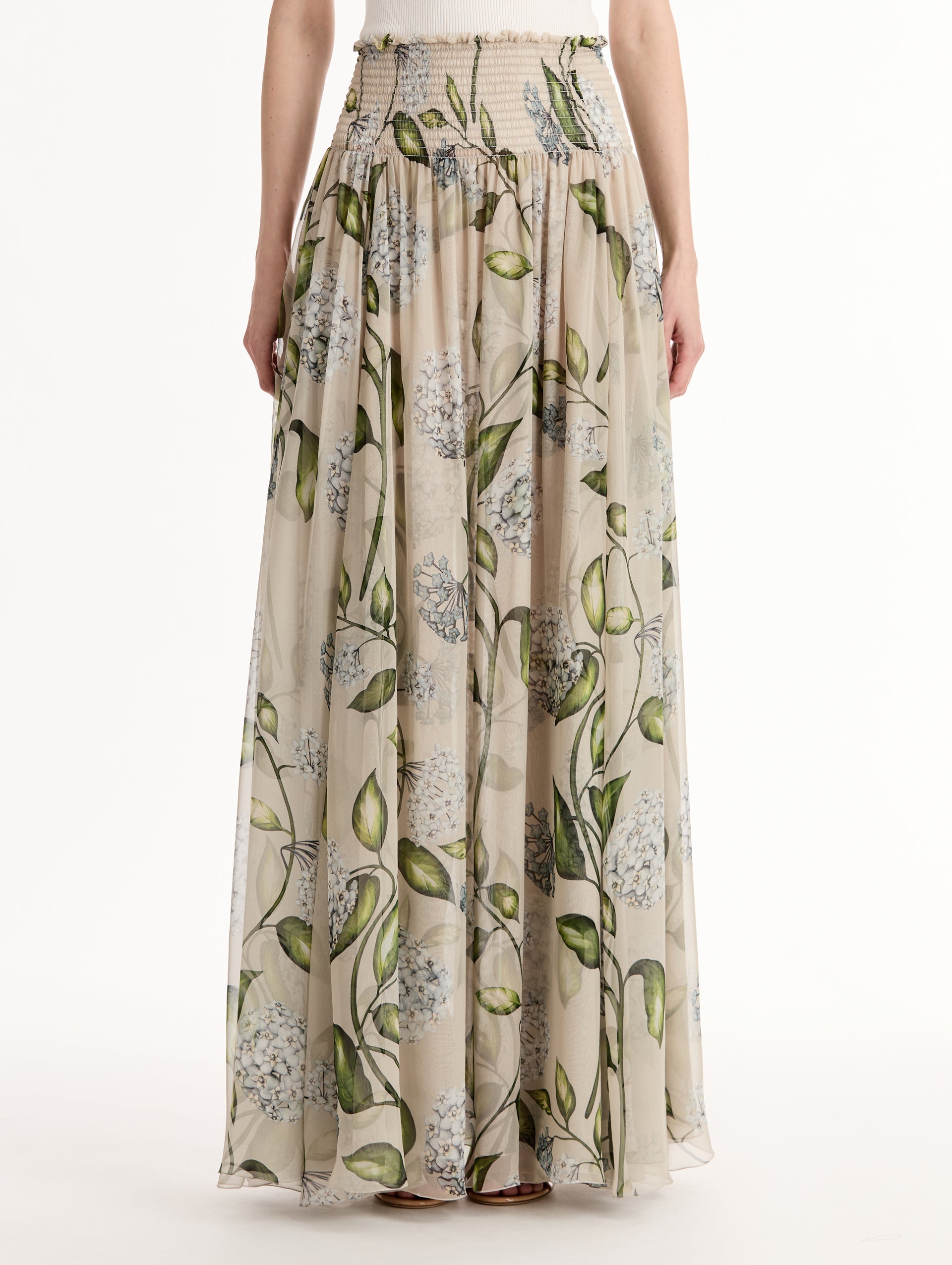 Porcelain Flower Chiffon Maxi Skirt Denim/oatmeal / Oscar de la Renta