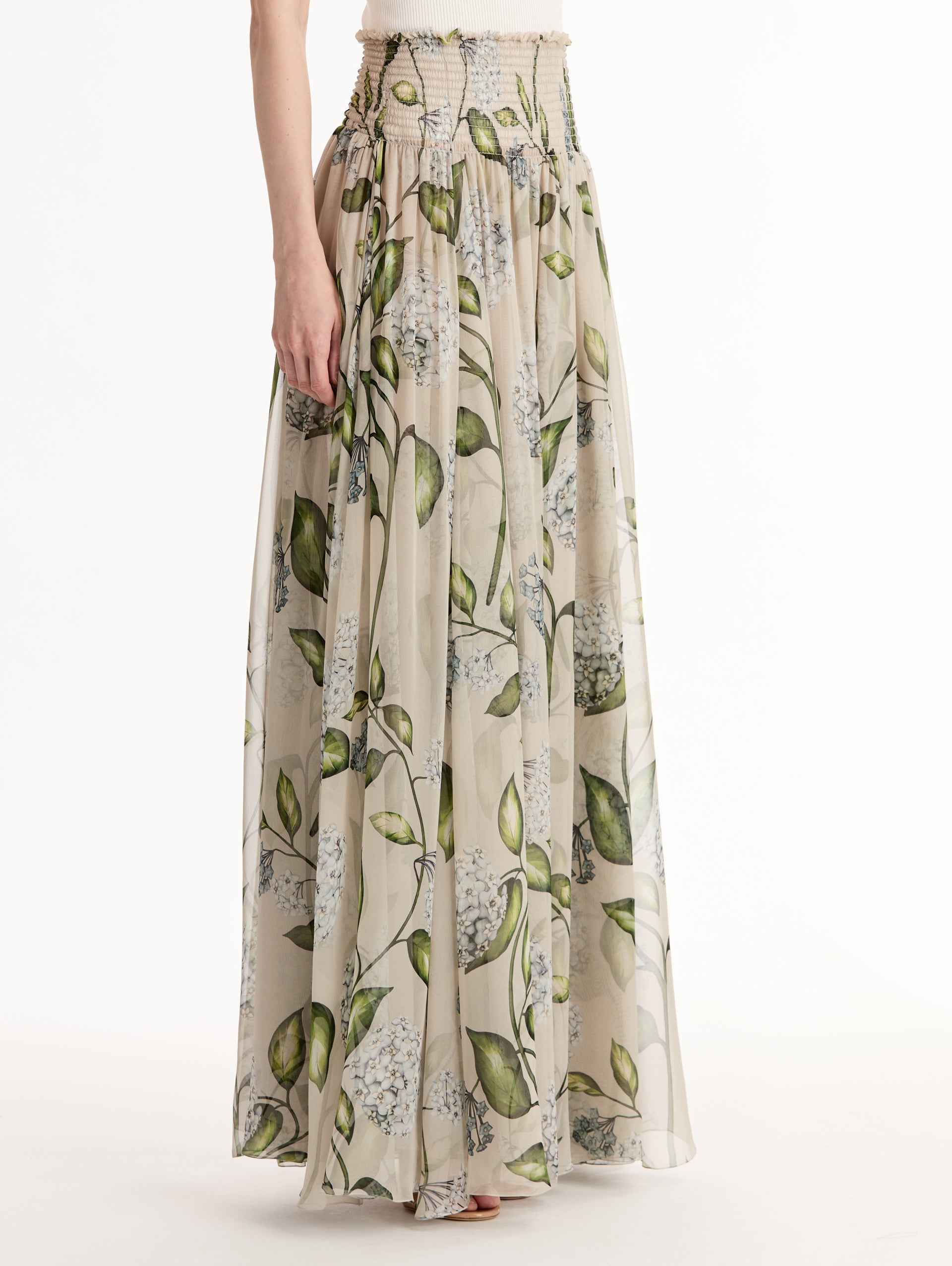 Porcelain Flower Chiffon Maxi Skirt Denim/oatmeal / Oscar de la Renta