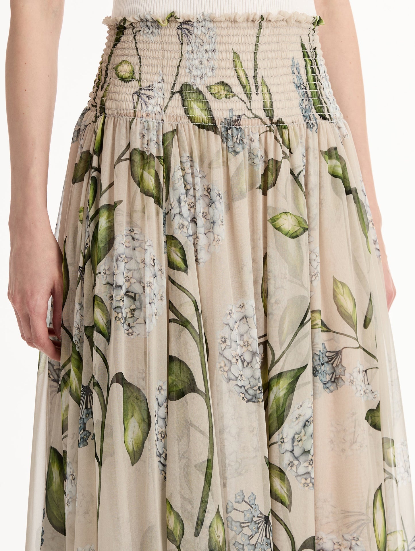 Porcelain Flower Chiffon Maxi Skirt Denim/oatmeal / Oscar de la Renta