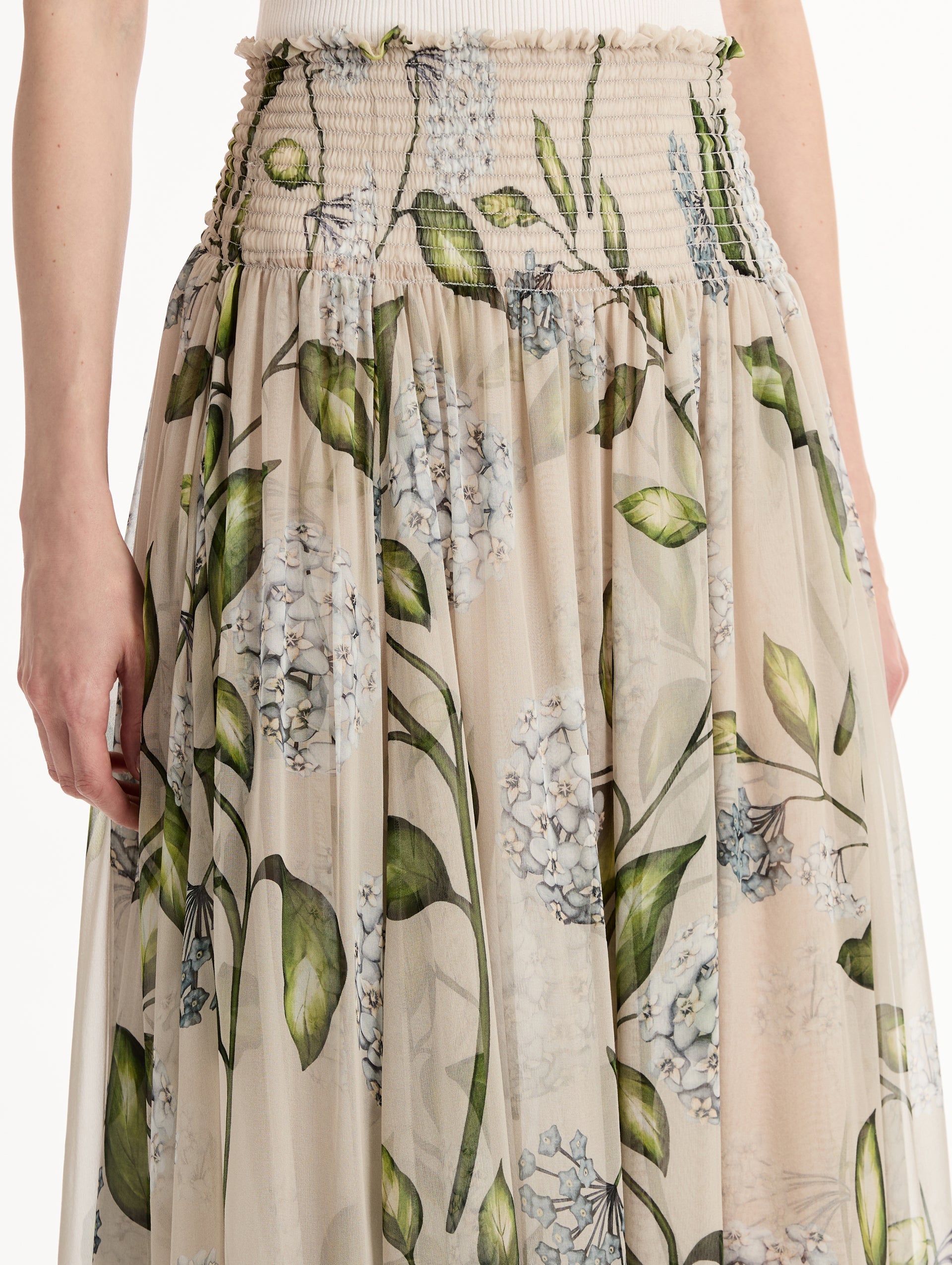 Porcelain Flower Chiffon Maxi Skirt Denim/oatmeal / Oscar de la Renta
