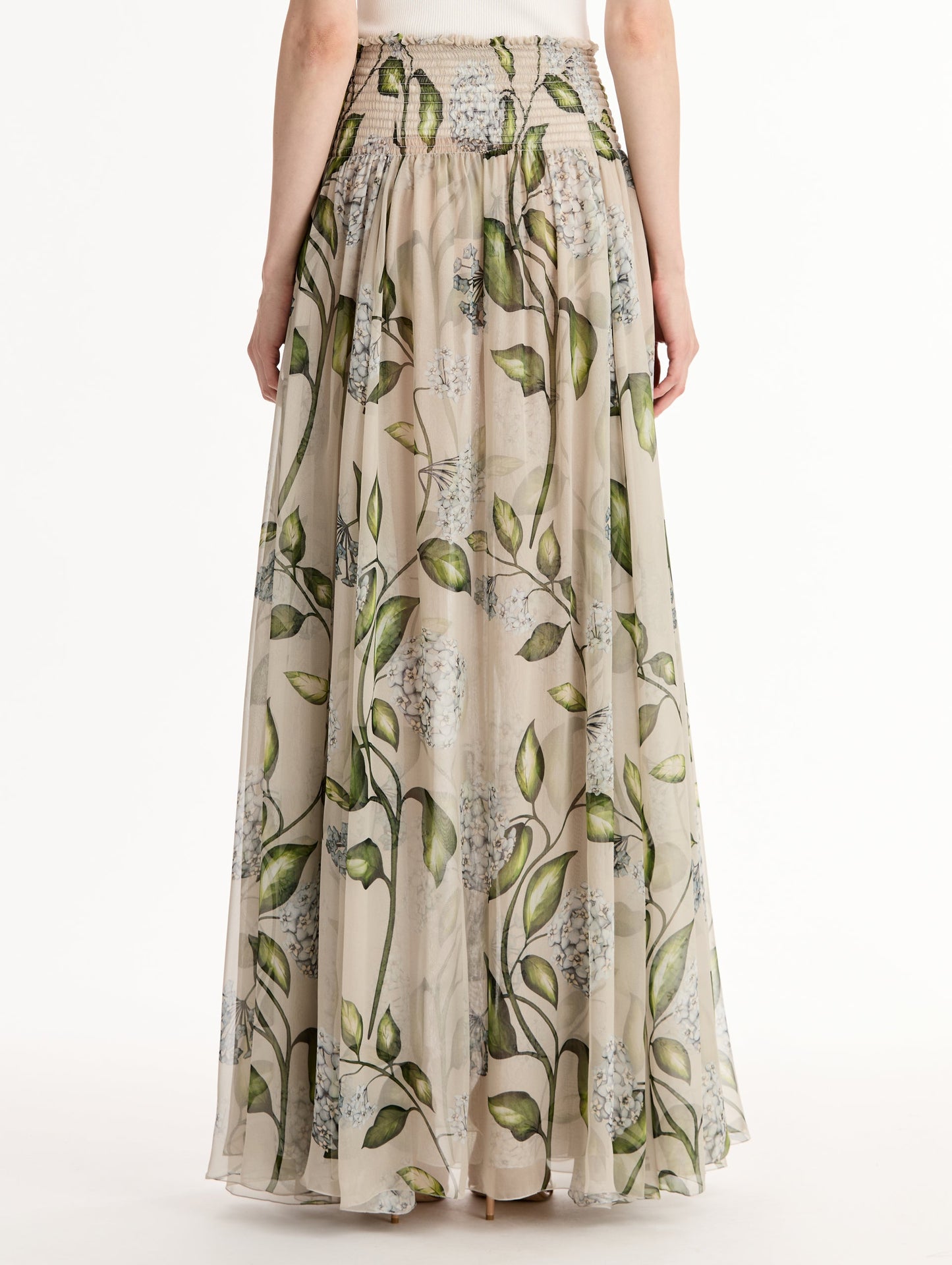 Porcelain Flower Chiffon Maxi Skirt Denim/oatmeal / Oscar de la Renta