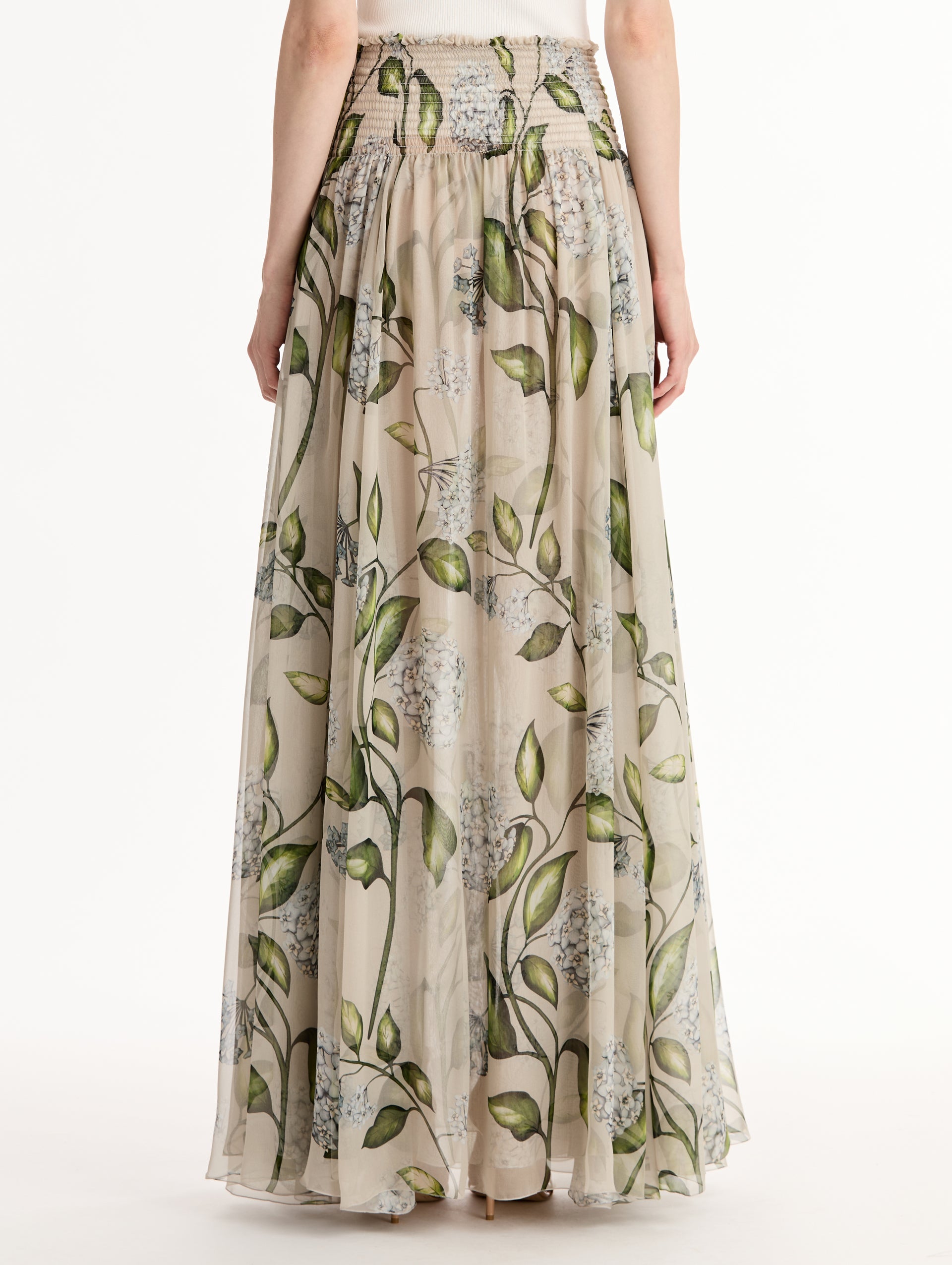 Porcelain Flower Chiffon Maxi Skirt Denim/oatmeal / Oscar de la Renta