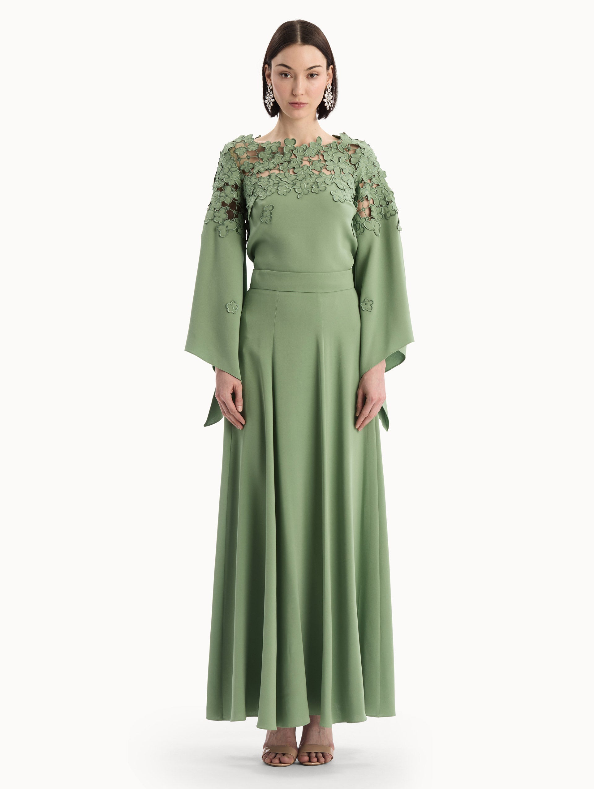 Silk Georgette Midi Skirt Pale olive / Oscar de la Renta