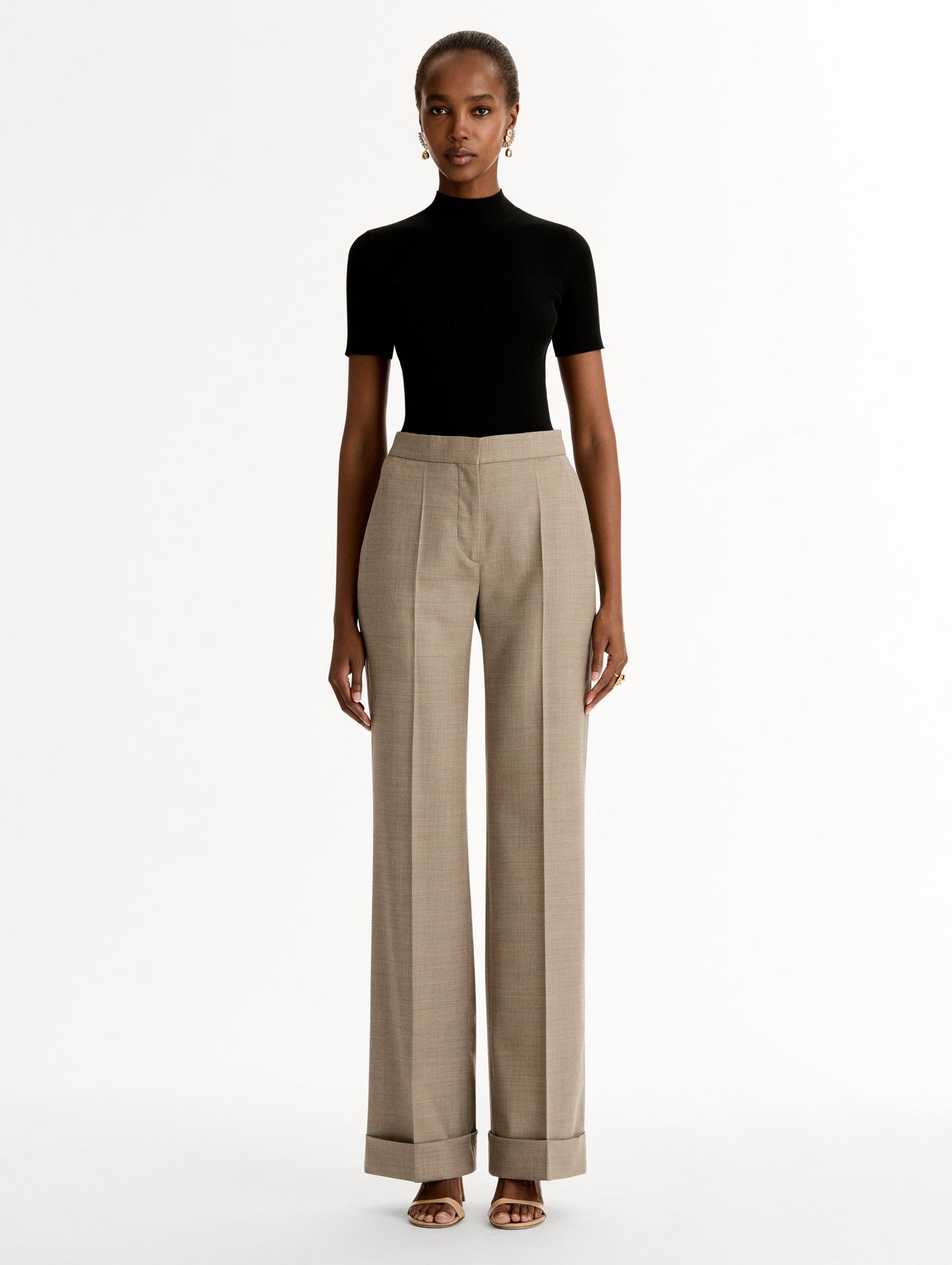 Wool-Blend Wide-Leg Pant Taupe melange / Oscar de la Renta