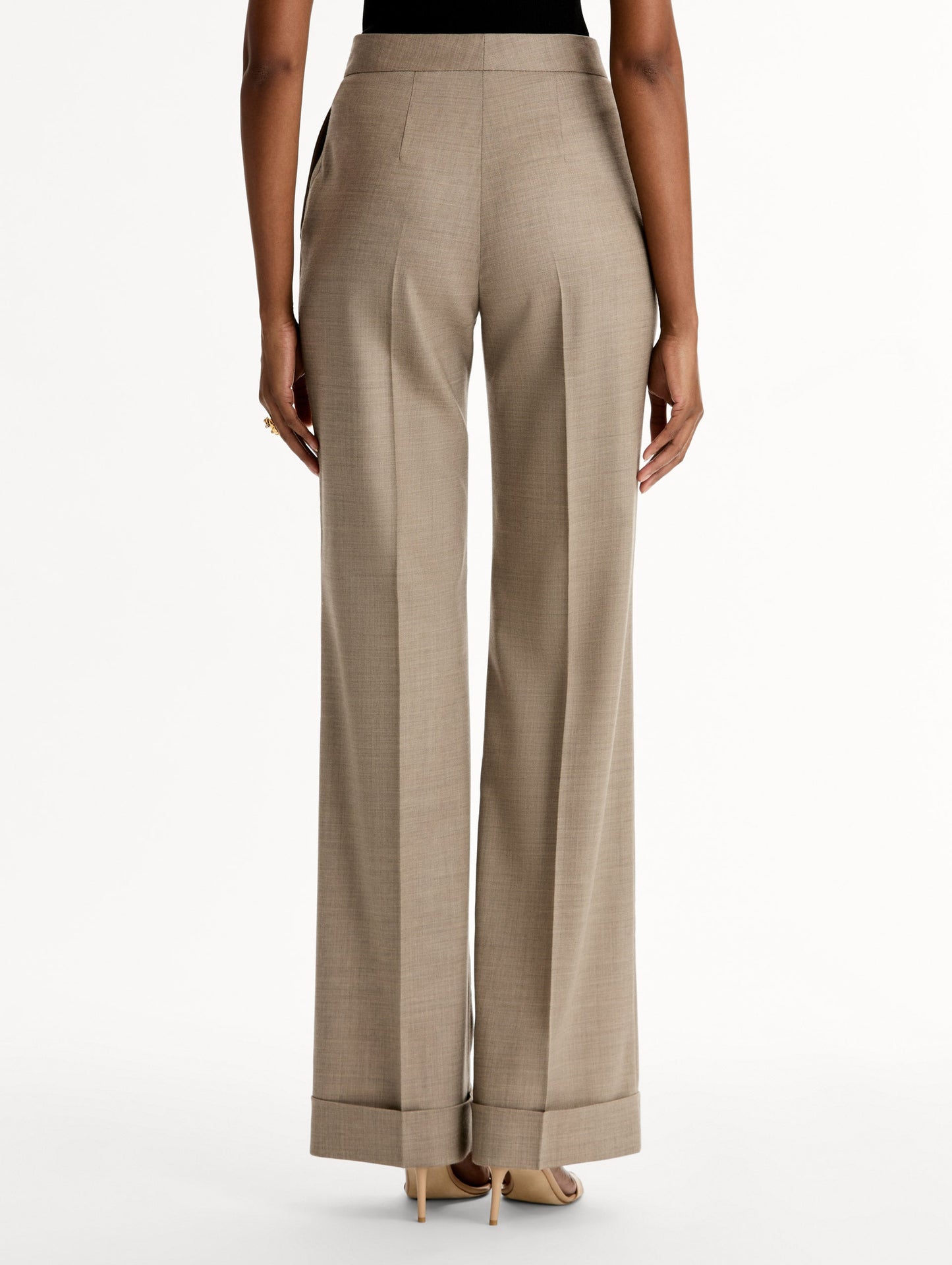 Wool-Blend Wide-Leg Pant Taupe melange / Oscar de la Renta