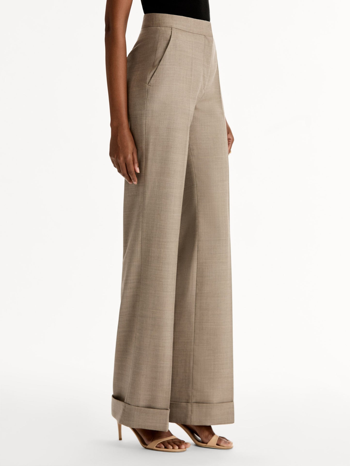 Wool-Blend Wide-Leg Pant Taupe melange / Oscar de la Renta