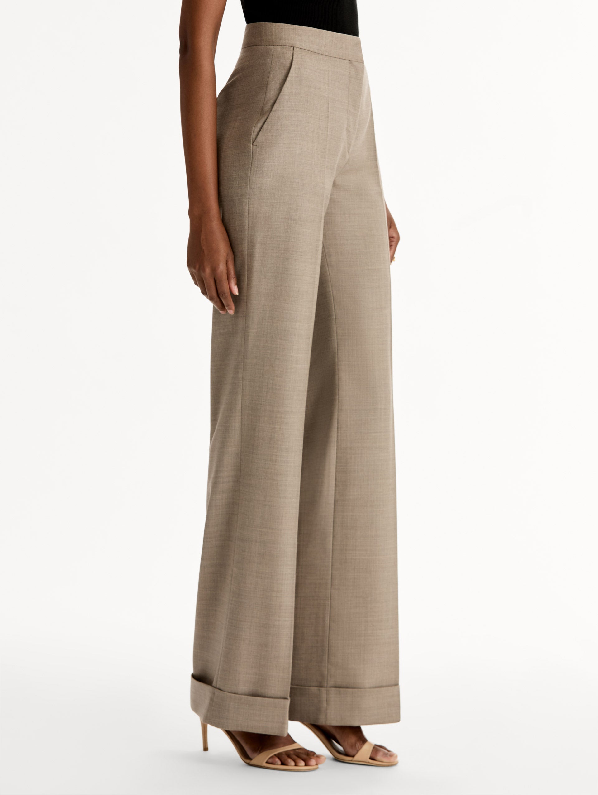Wool-Blend Wide-Leg Pant Taupe melange / Oscar de la Renta