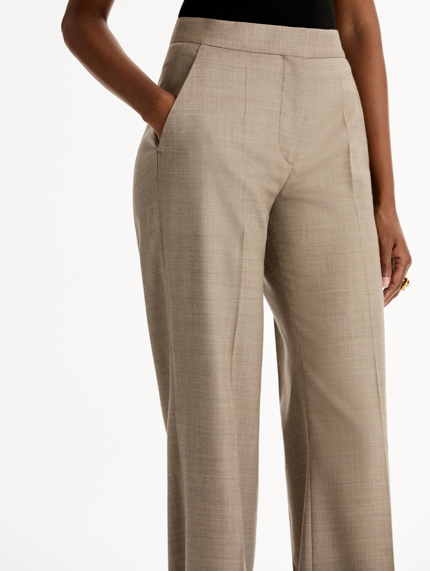 Wool-Blend Wide-Leg Pant Taupe melange / Oscar de la Renta