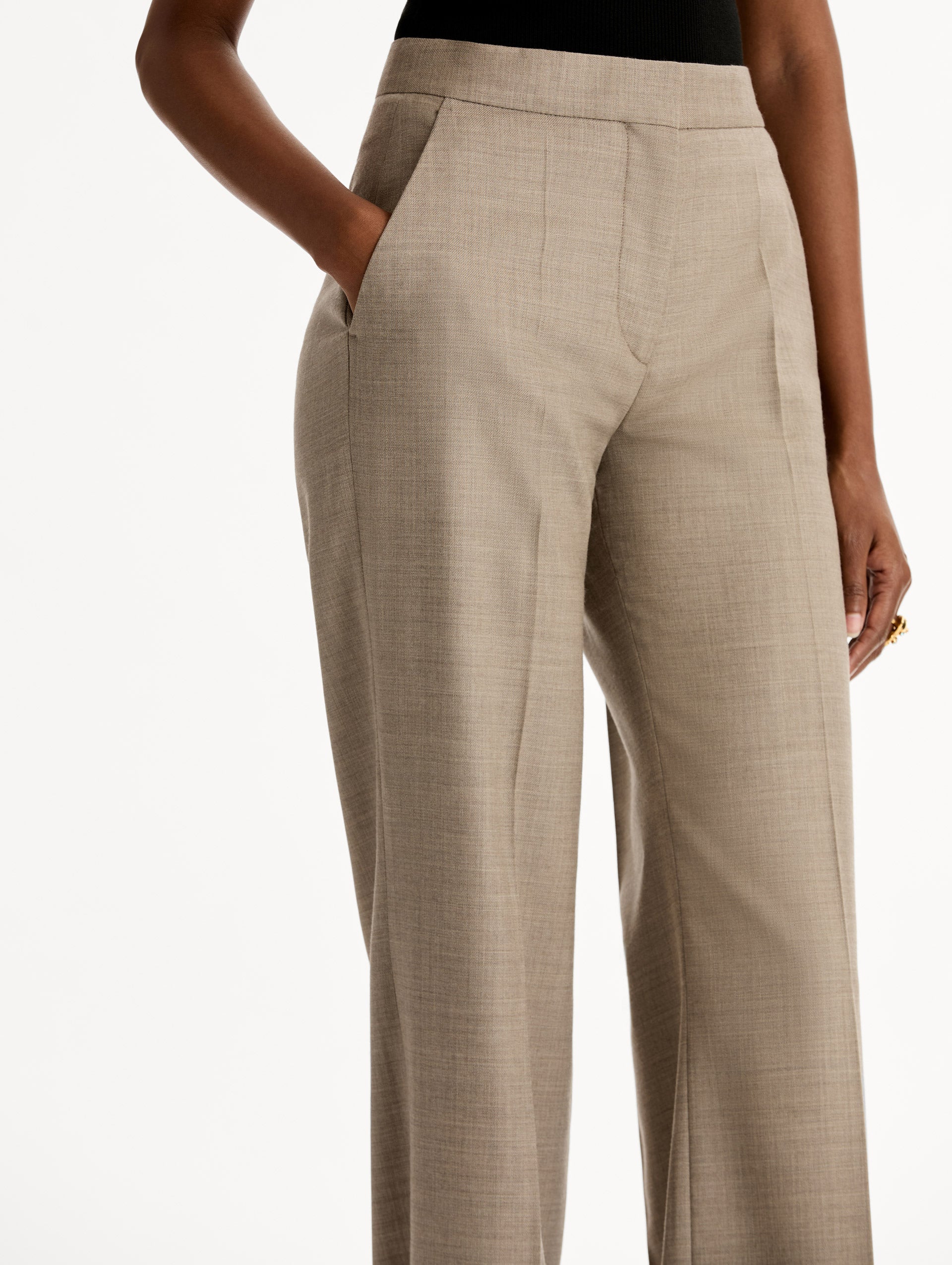 Wool-Blend Wide-Leg Pant Taupe melange / Oscar de la Renta