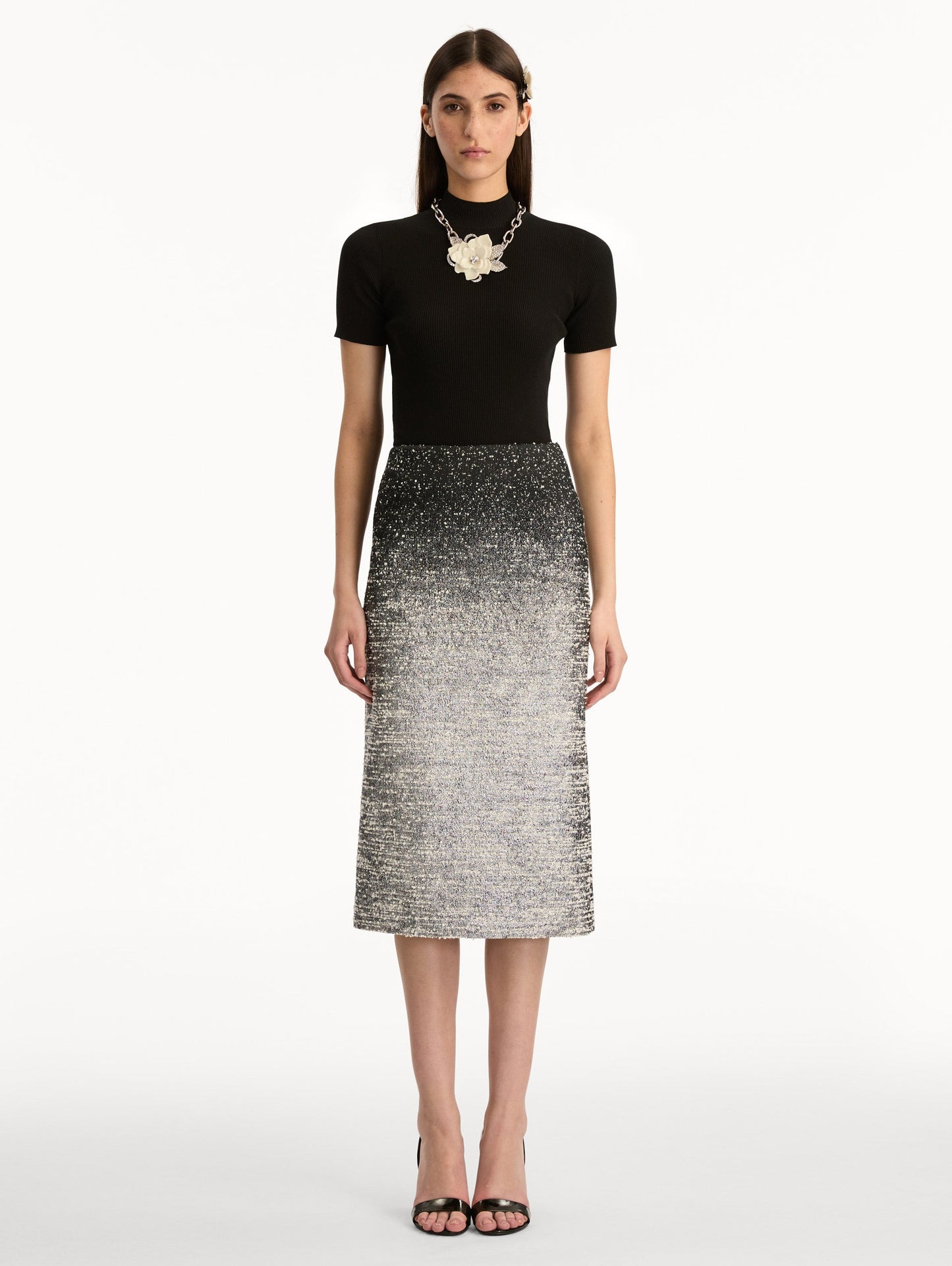 Ombré Lurex Bouclé Jacquard Skirt Black/ivory / Oscar de la Renta