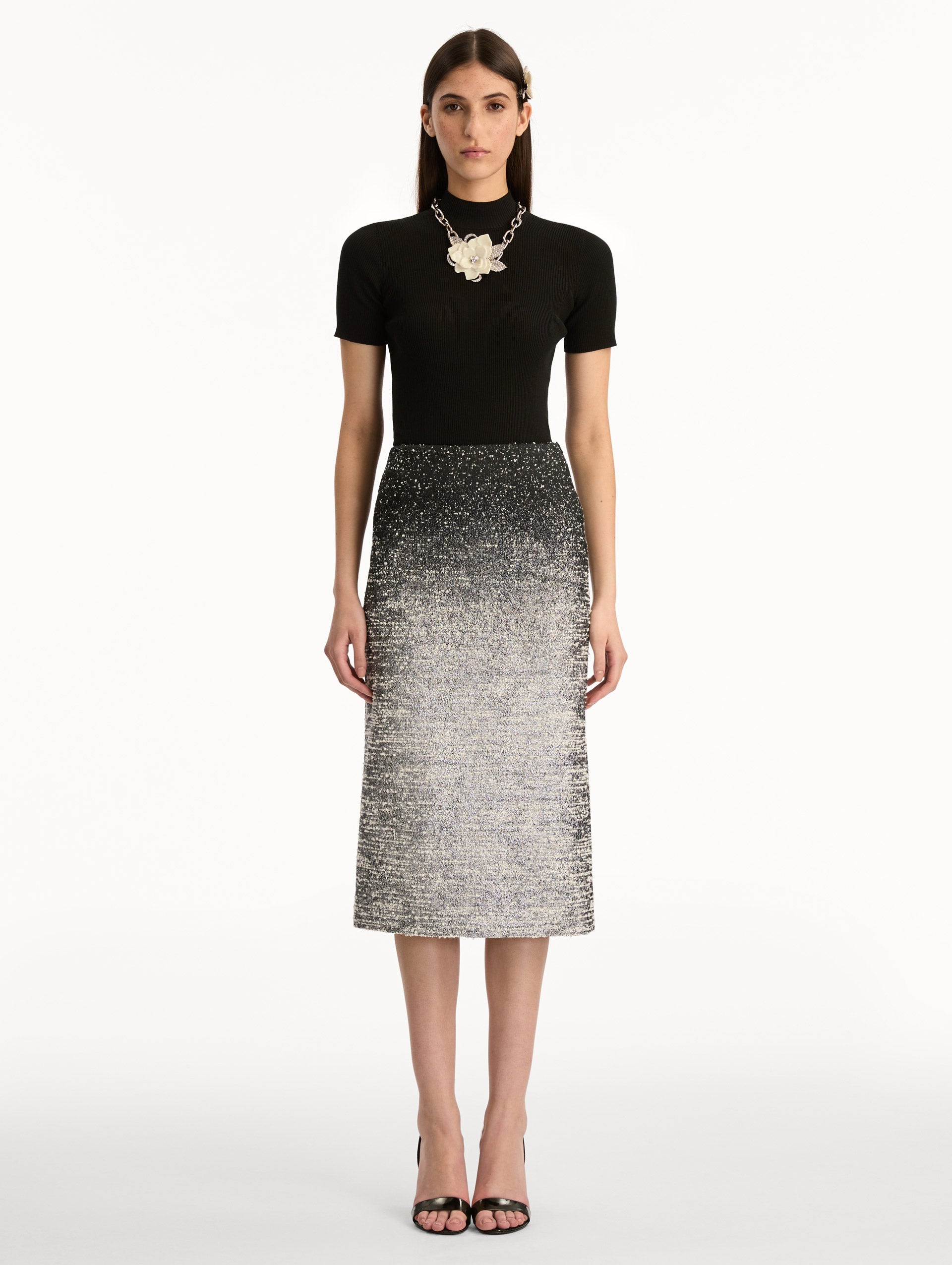 Ombré Lurex Bouclé Jacquard Skirt Black/ivory / Oscar de la Renta