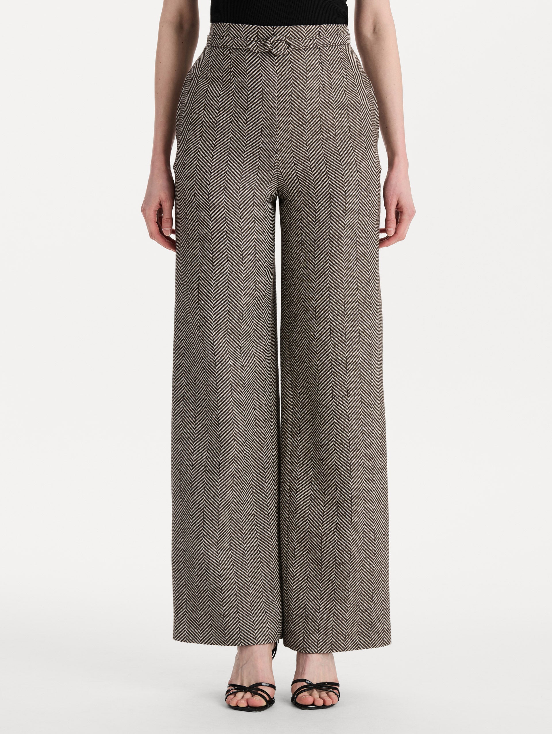 Chevron Cashmere-Blend Pant Walnut/natural / Oscar de la Renta