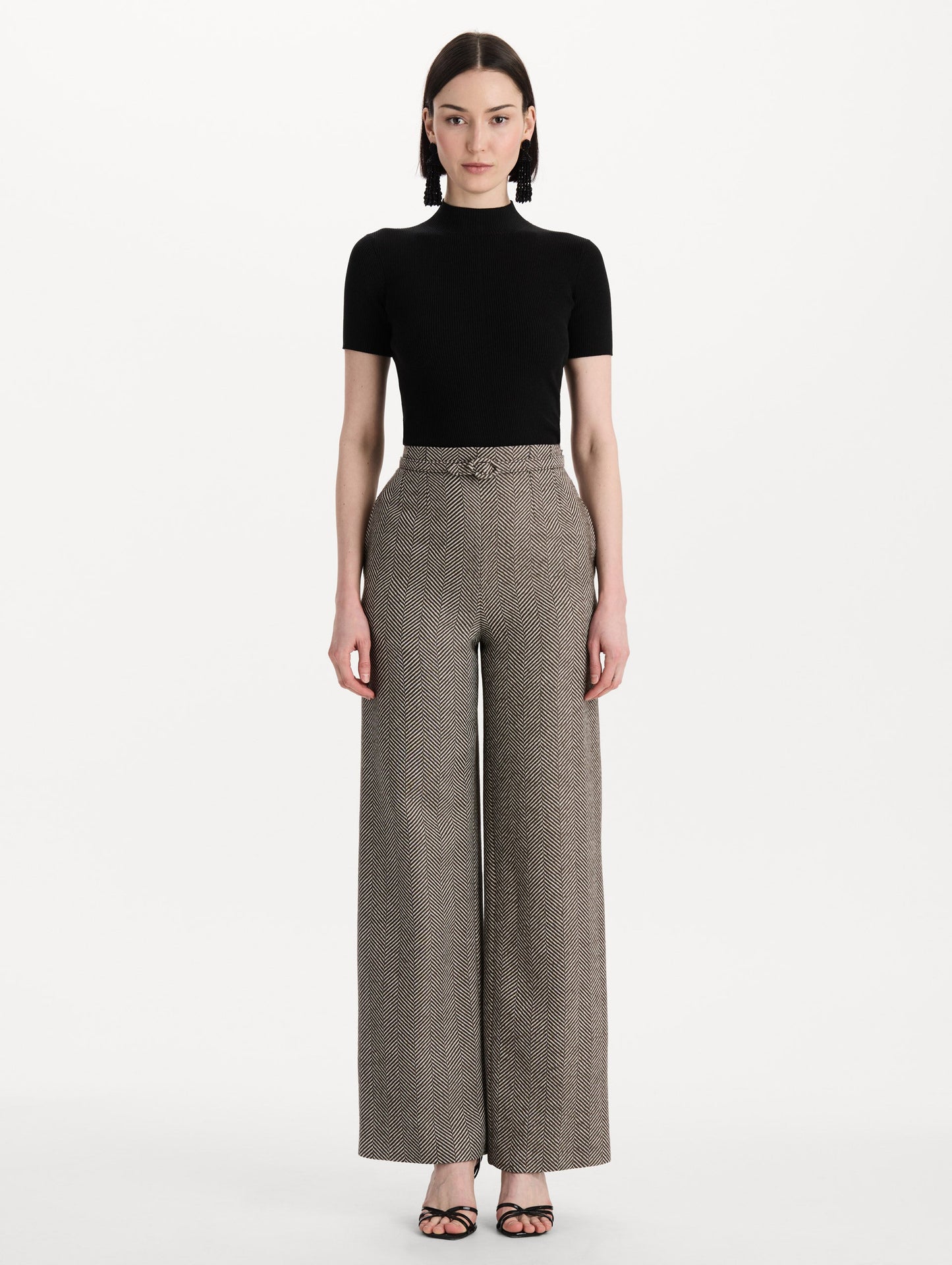 Chevron Cashmere-Blend Pant Walnut/natural / Oscar de la Renta