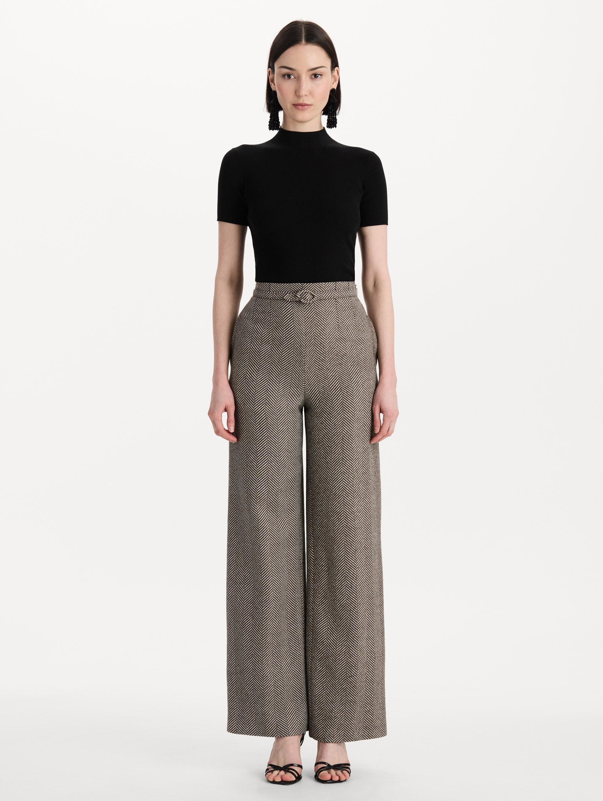 Chevron Cashmere-Blend Pant Walnut/natural / Oscar de la Renta