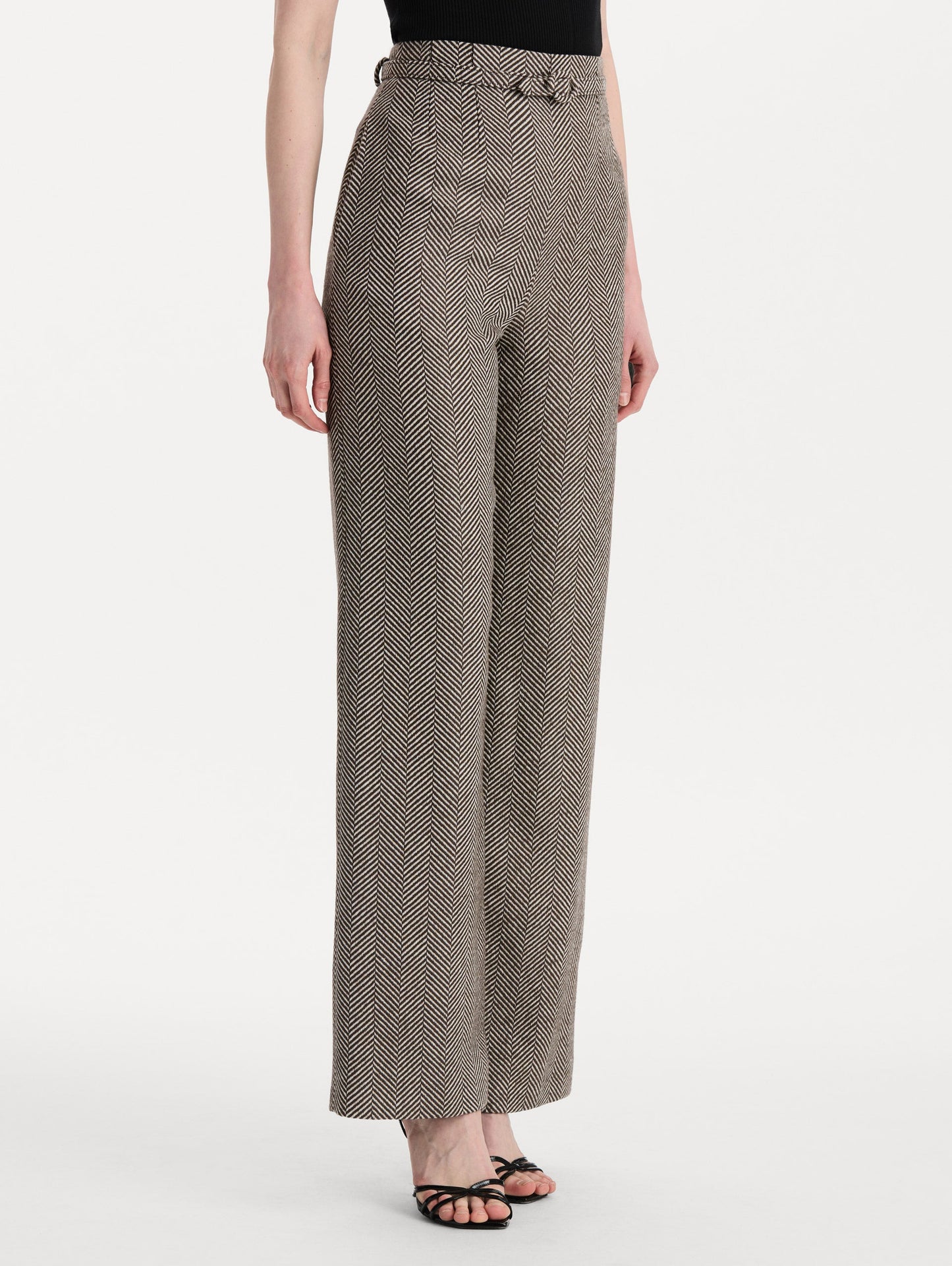 Chevron Cashmere-Blend Pant Walnut/natural / Oscar de la Renta