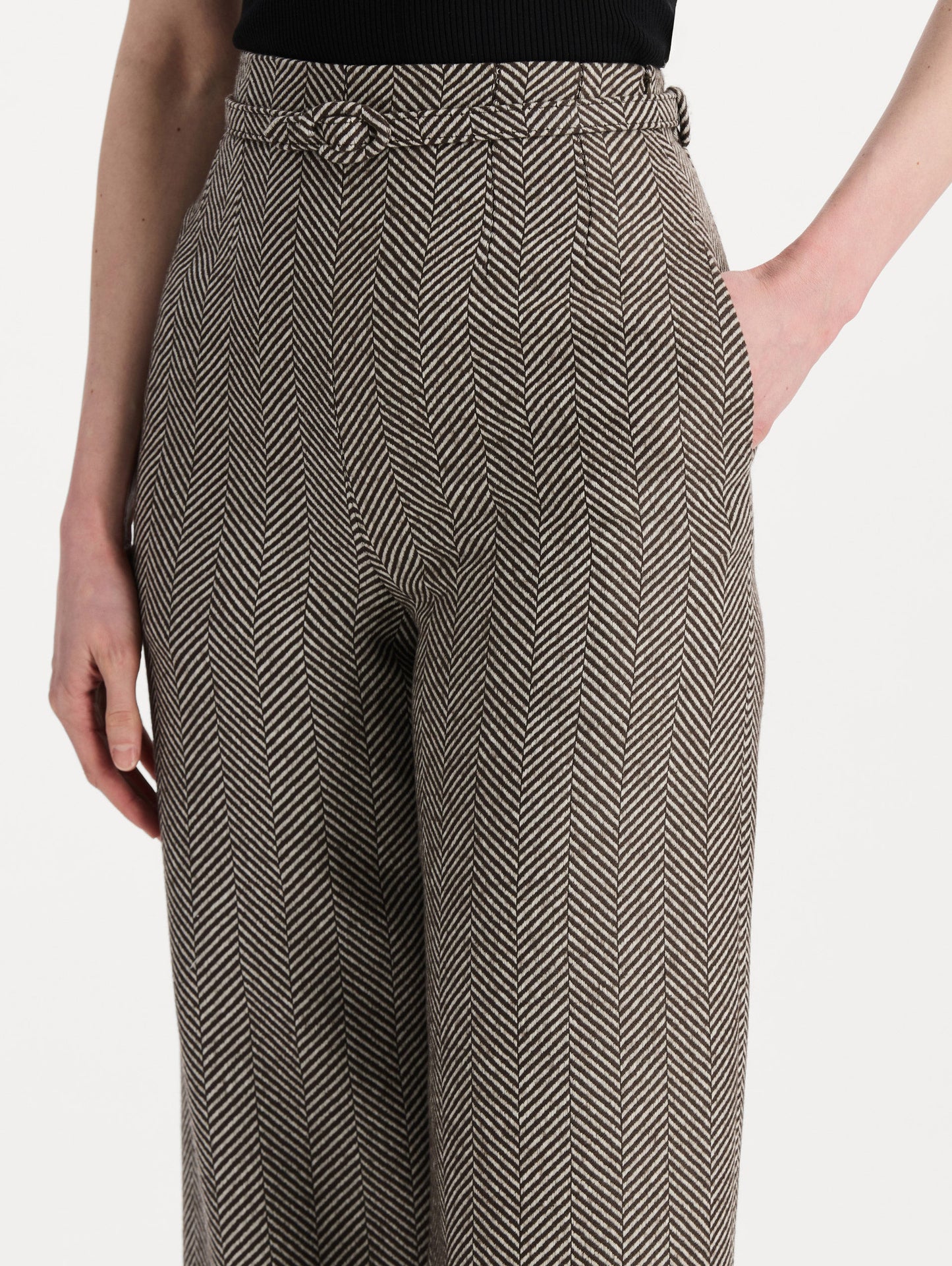 Chevron Cashmere-Blend Pant Walnut/natural / Oscar de la Renta