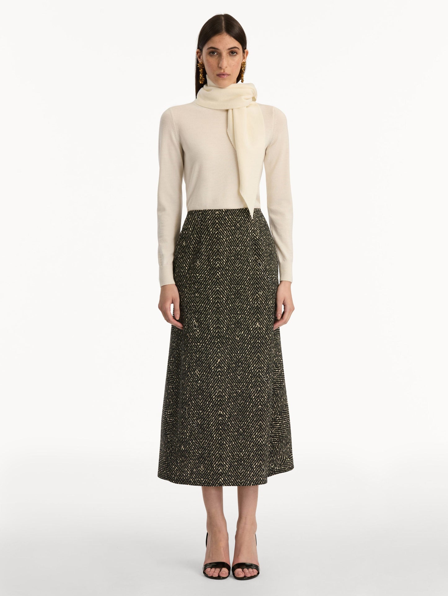 Chevron Wool Skirt Black/white / Oscar de la Renta