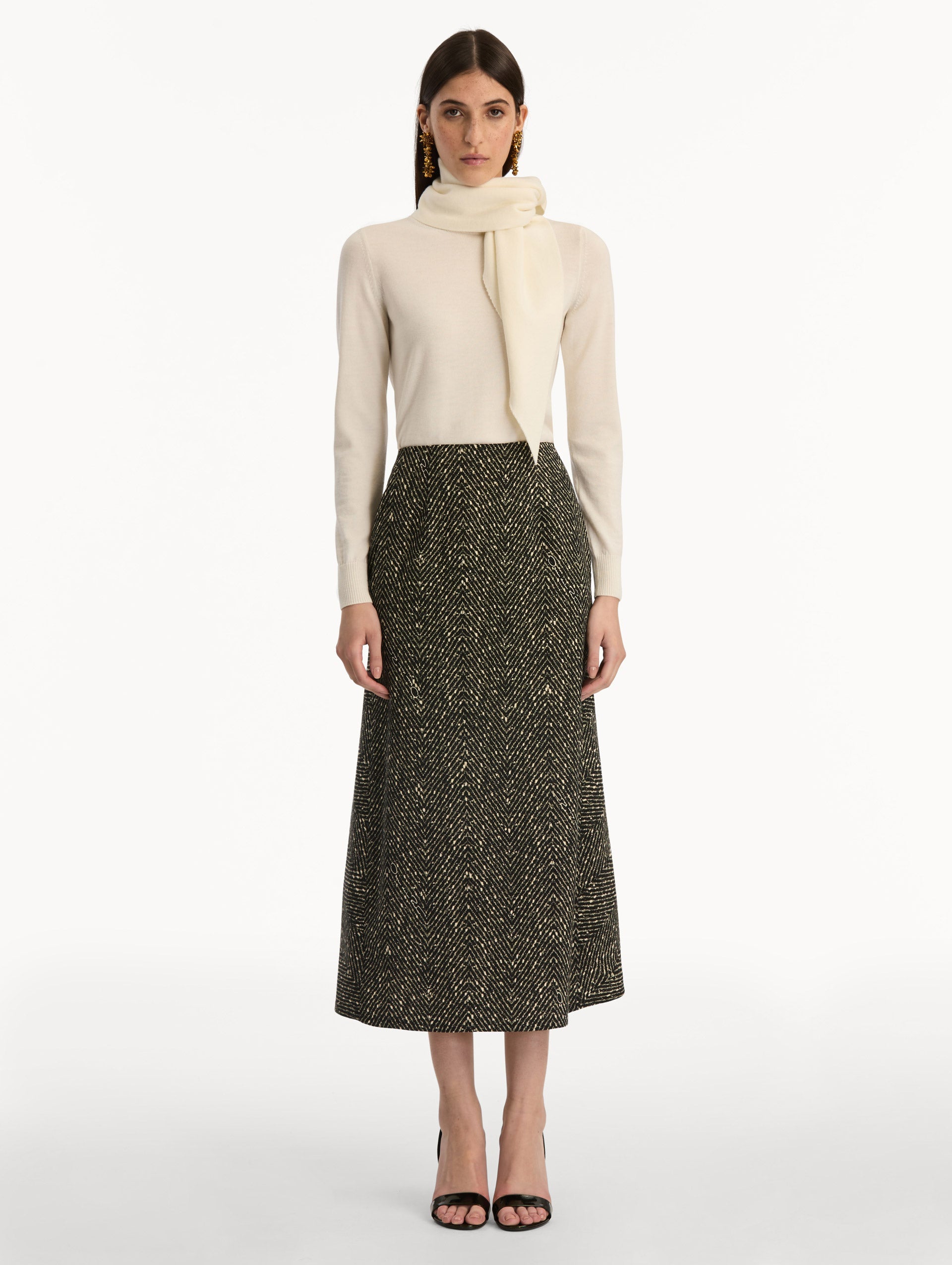 Chevron Wool Skirt Black/white / Oscar de la Renta