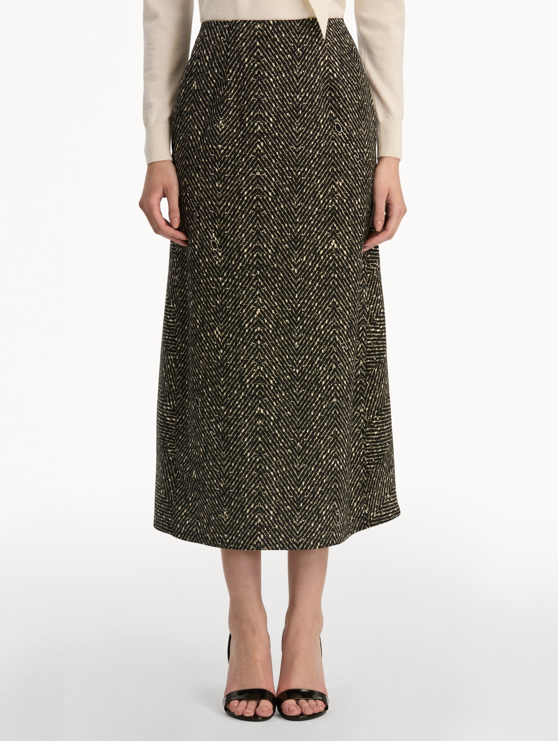 Chevron Wool Skirt Black/white / Oscar de la Renta