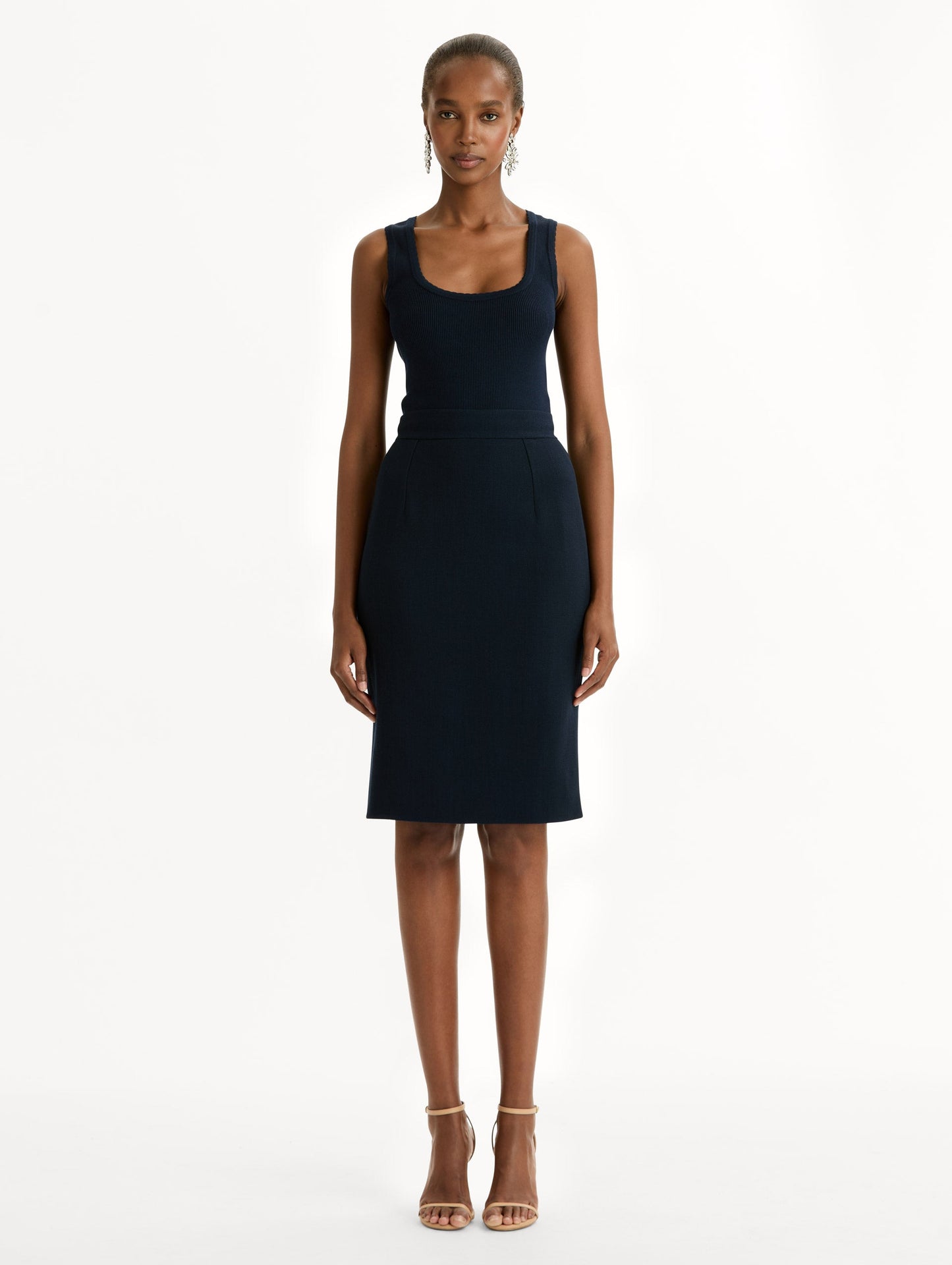 Wool-Blend Pencil Skirt Navy / Oscar de la Renta