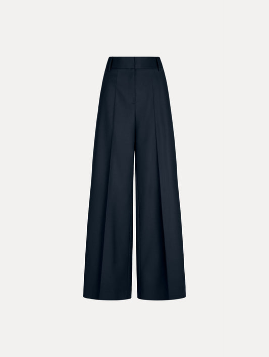 Wide-Leg Wool-Blend Pant Navy / Oscar de la Renta