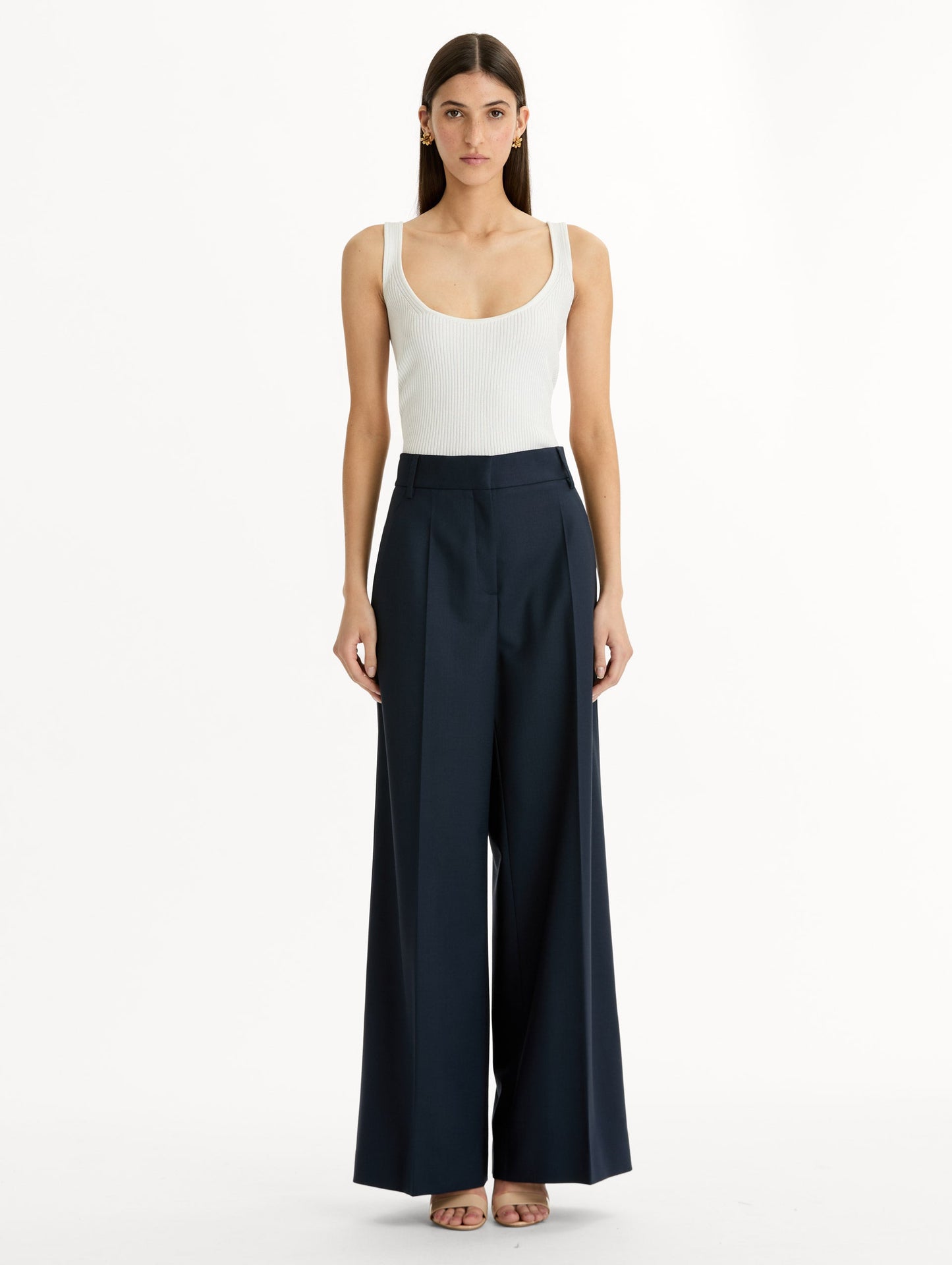 Wide-Leg Wool-Blend Pant Navy / Oscar de la Renta