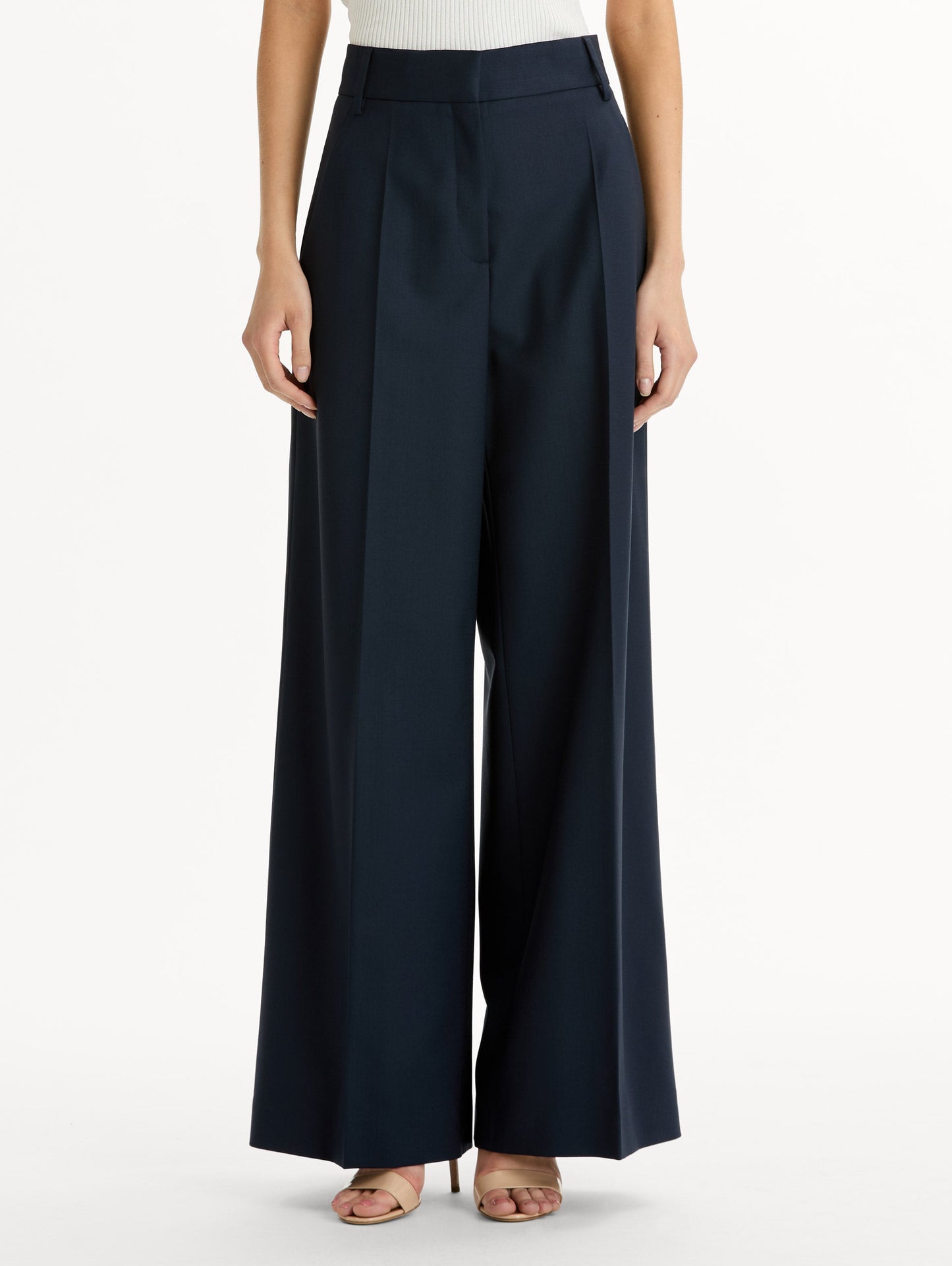 Wide-Leg Wool-Blend Pant Navy / Oscar de la Renta