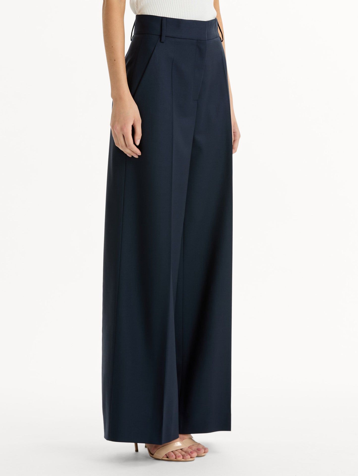Wide-Leg Wool-Blend Pant Navy / Oscar de la Renta