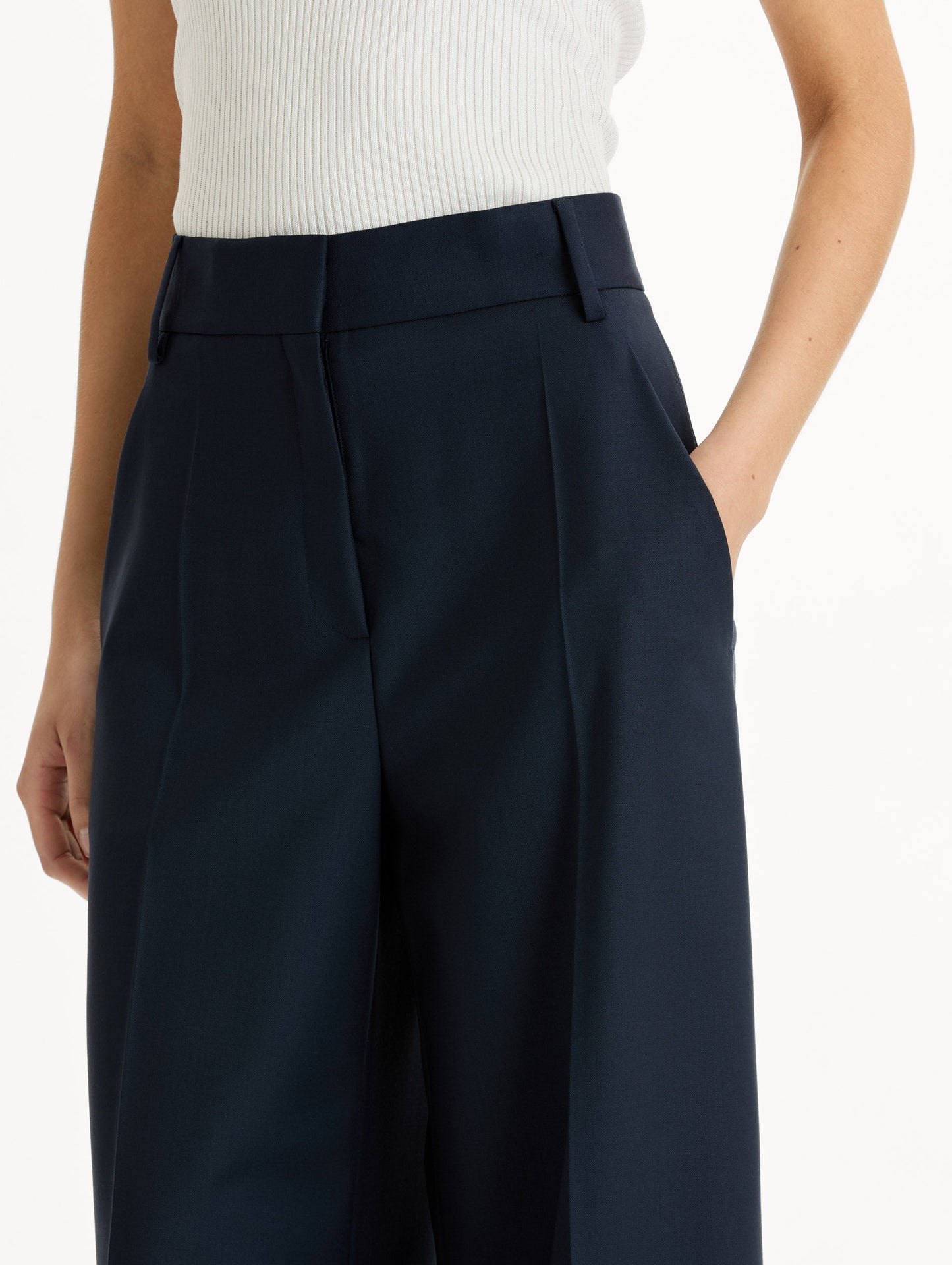 Wide-Leg Wool-Blend Pant Navy / Oscar de la Renta