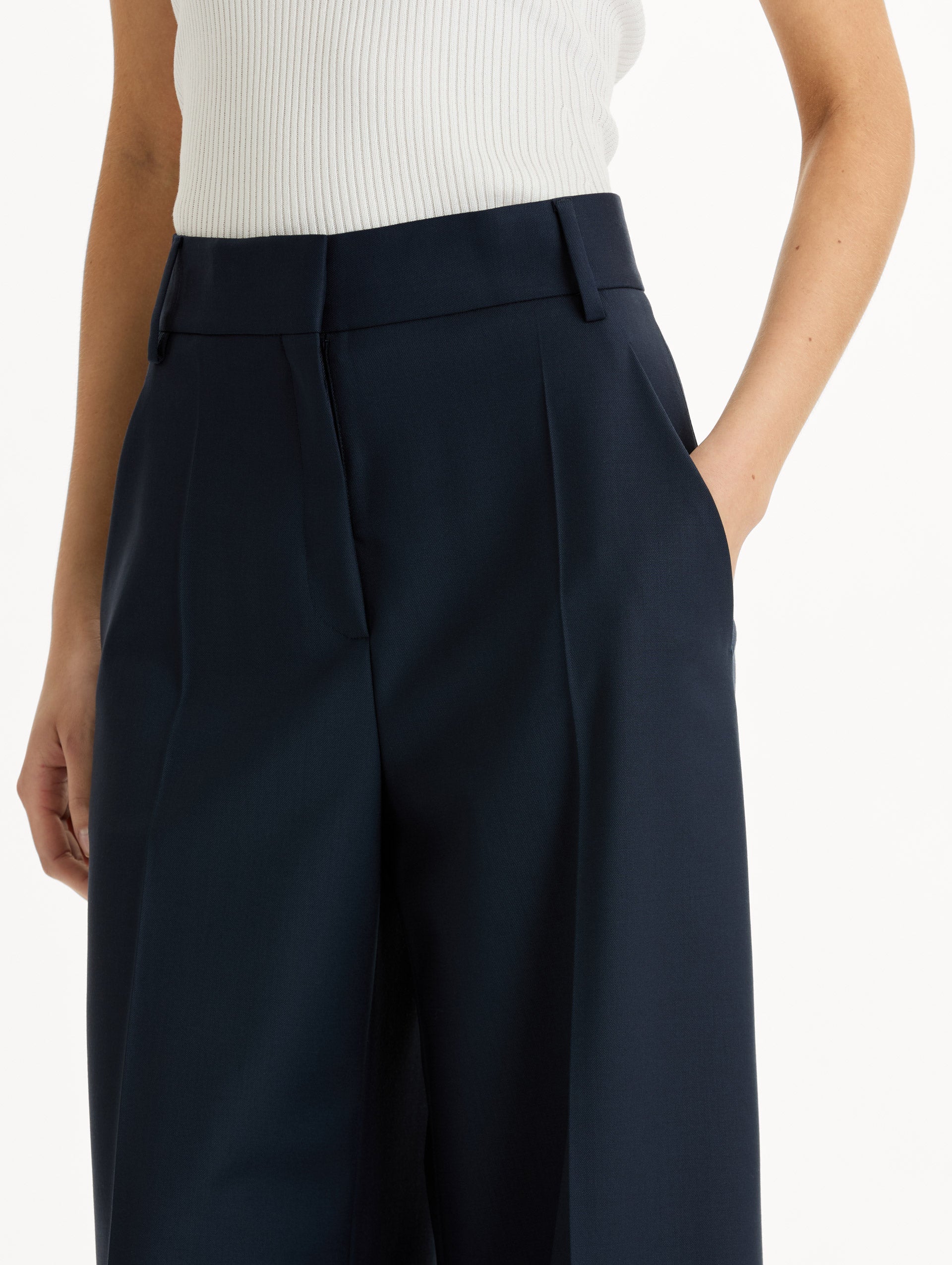 Wide-Leg Wool-Blend Pant Navy / Oscar de la Renta