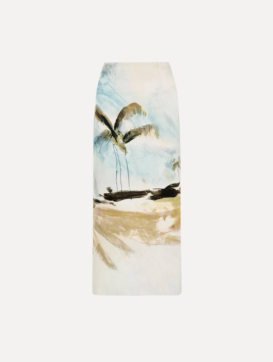 Dominican Landscape Pencil Skirt Blue green multi / Oscar de la Renta
