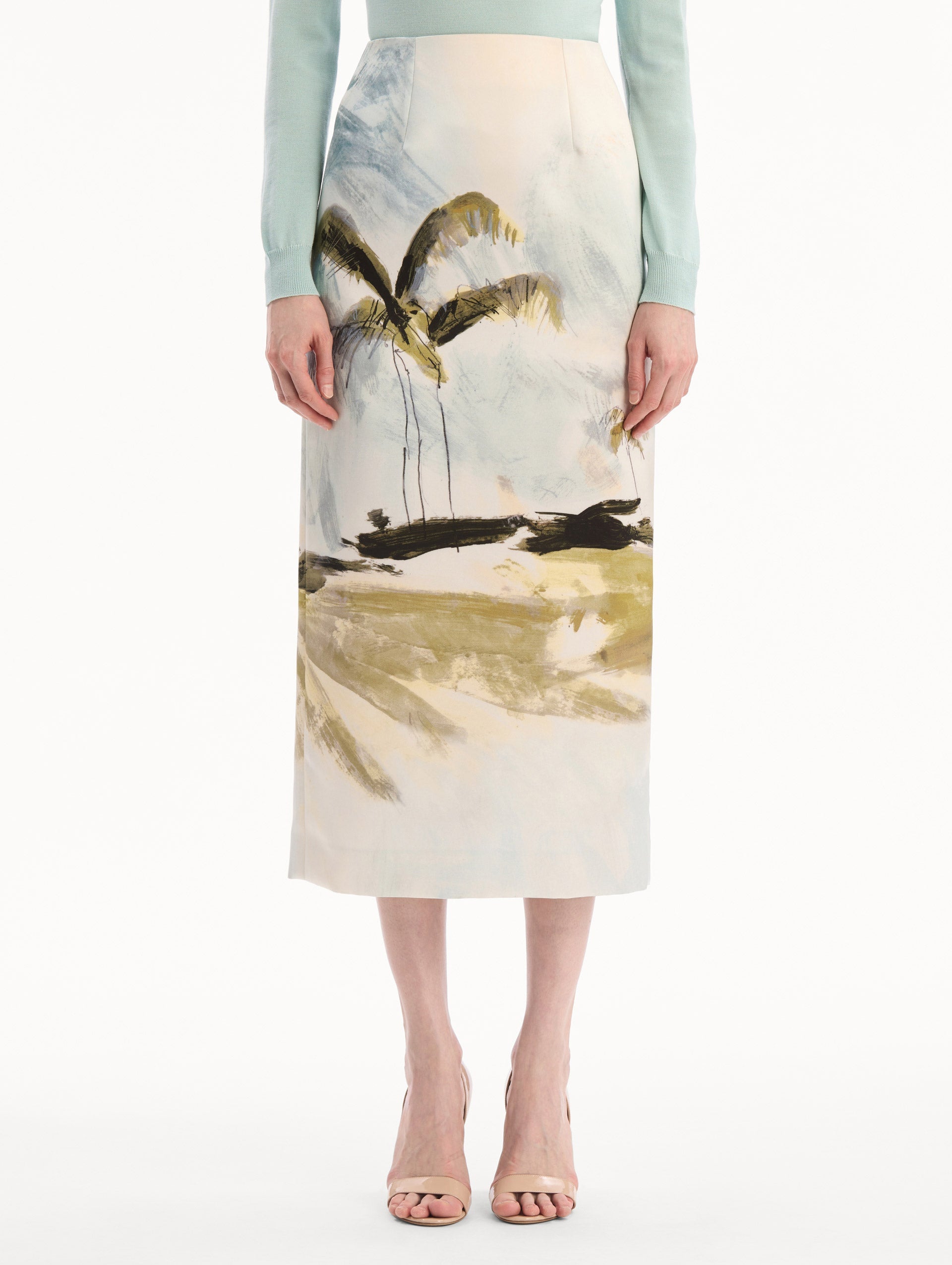 Dominican Landscape Pencil Skirt Blue green multi / Oscar de la Renta