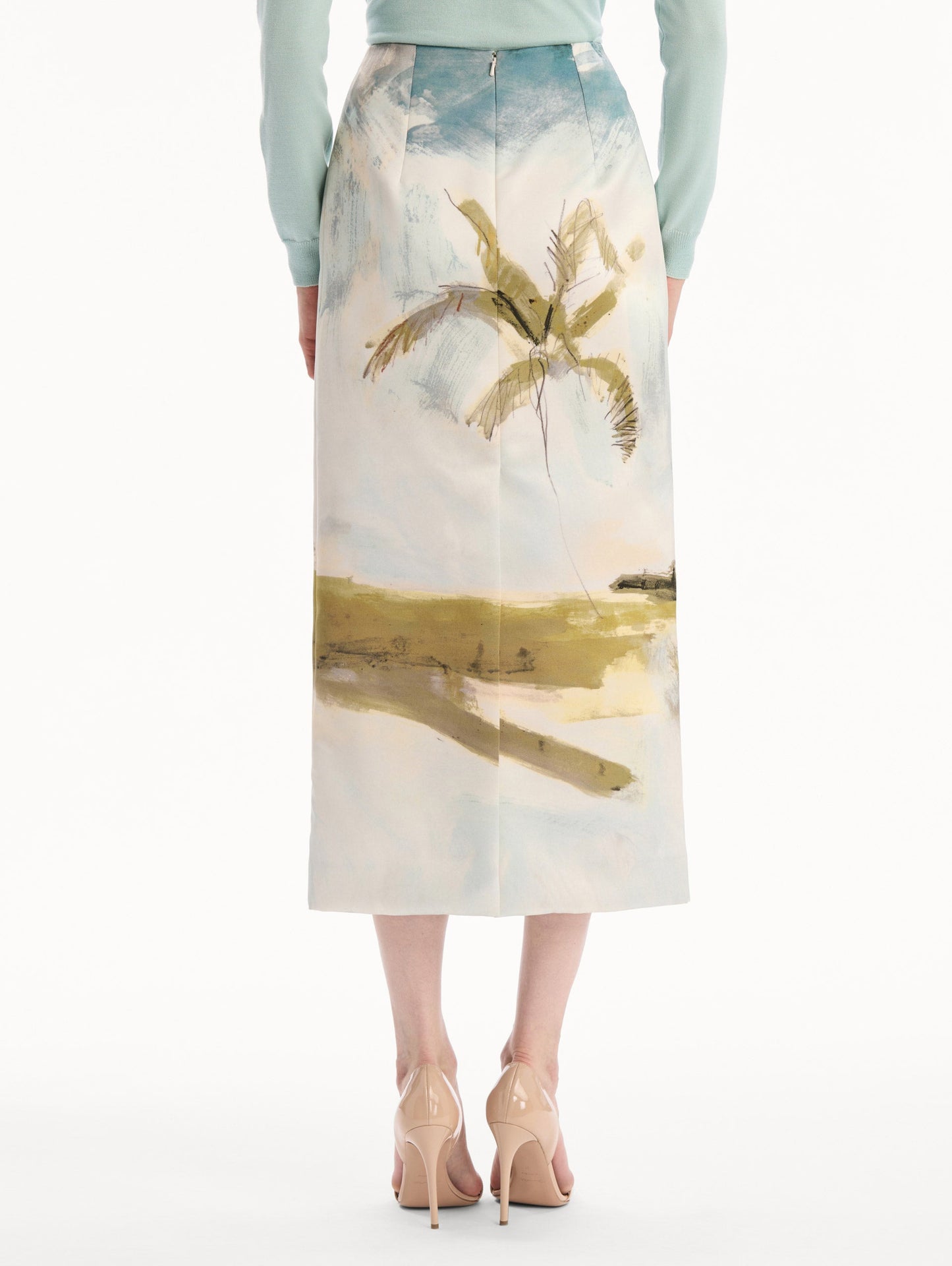 Dominican Landscape Pencil Skirt Blue green multi / Oscar de la Renta