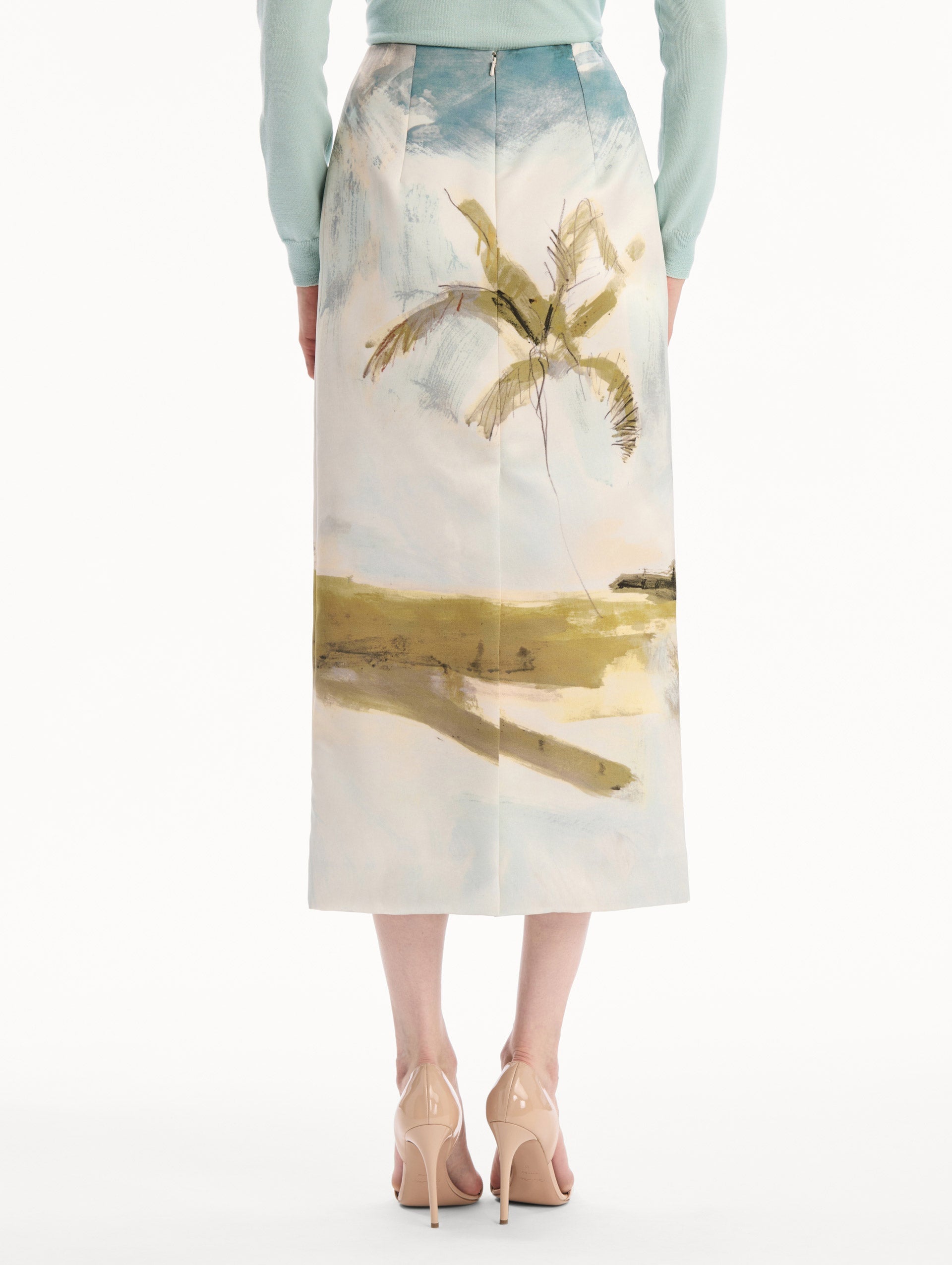Dominican Landscape Pencil Skirt Blue green multi / Oscar de la Renta