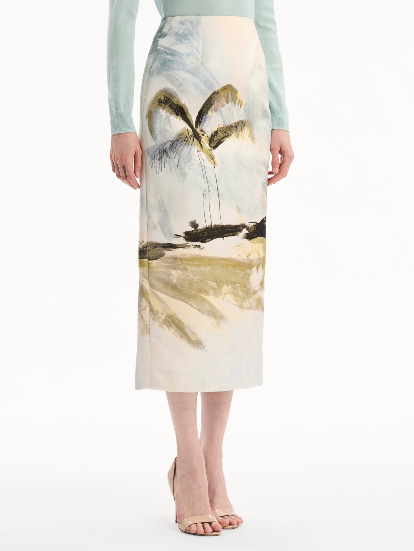 Dominican Landscape Pencil Skirt Blue green multi / Oscar de la Renta