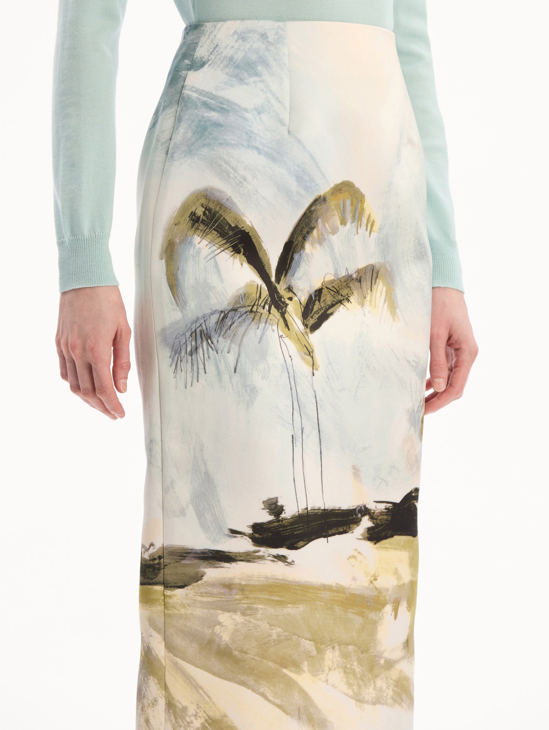 Dominican Landscape Pencil Skirt Blue green multi / Oscar de la Renta