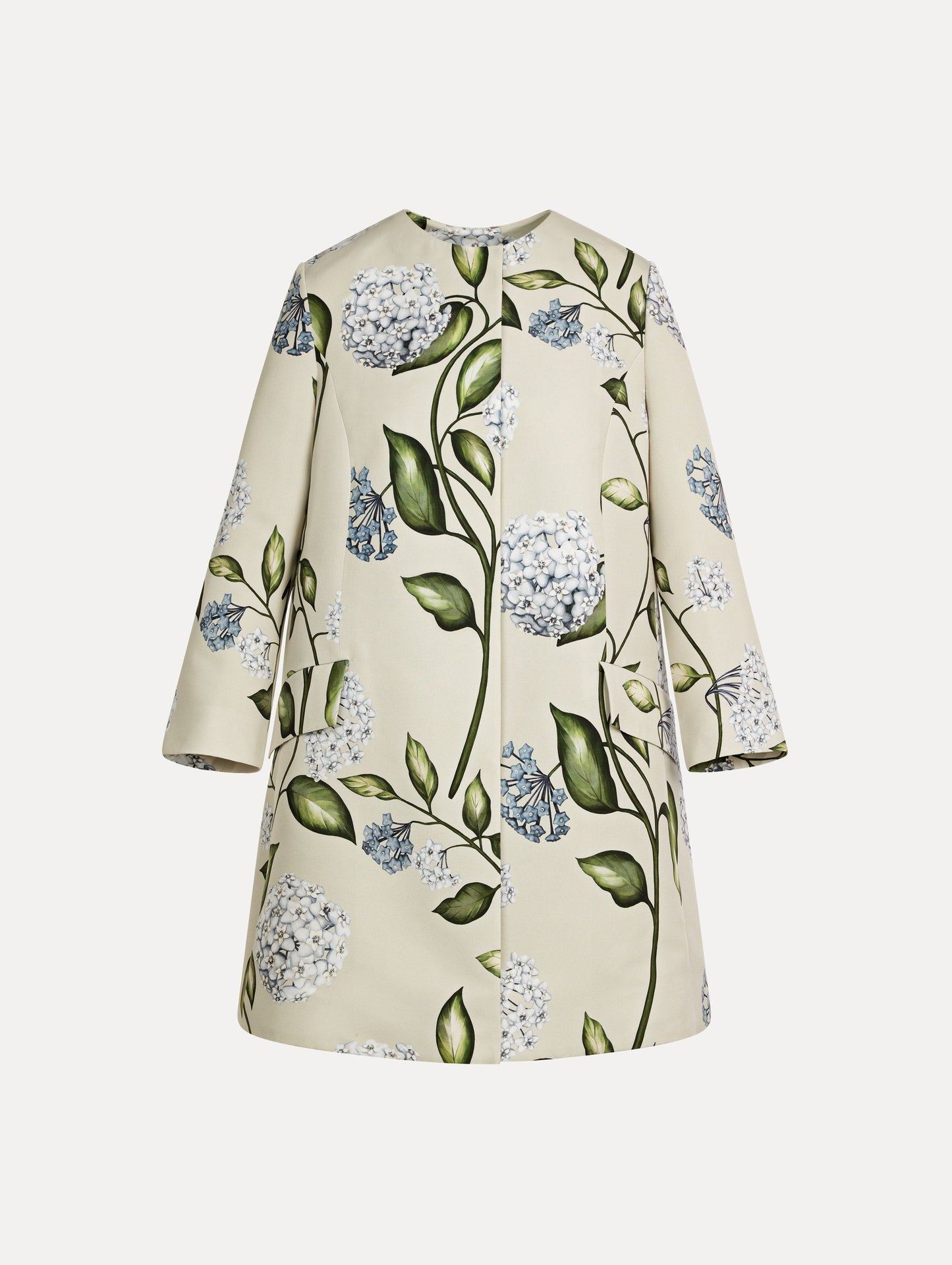 Porcelain Flower Faille Coat Denim/oatmeal / Oscar de la Renta
