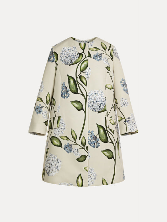 Porcelain Flower Faille Coat Denim/oatmeal / Oscar de la Renta